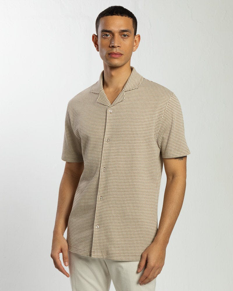 Steel & Jelly Blue Dotted Jacquard Short Sleeve Shirt - Stone - L