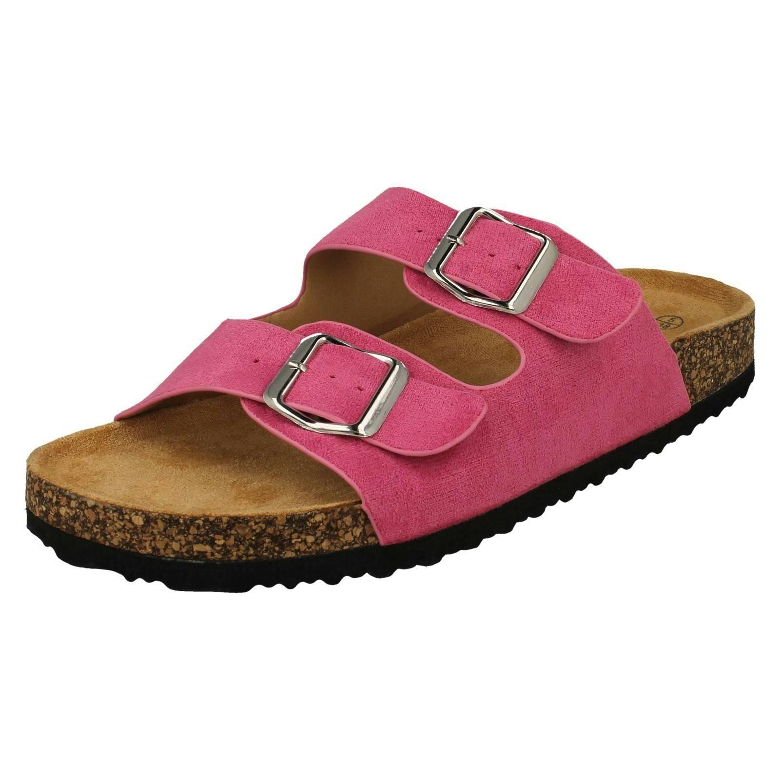 Spot On Women's Fuchsia Double Buckle Detailed Mule Sandals F00412 - Uk 8