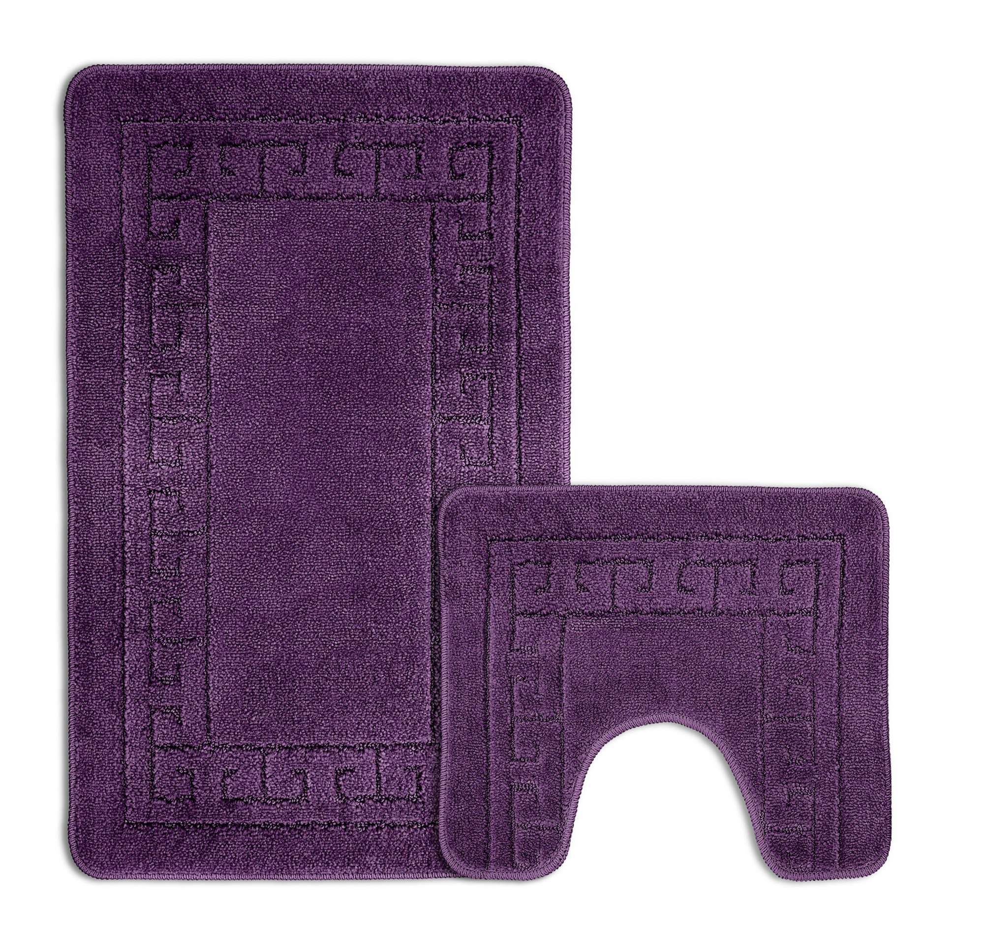 Velosso Purple Greek Key Bathmat Set - Antislip