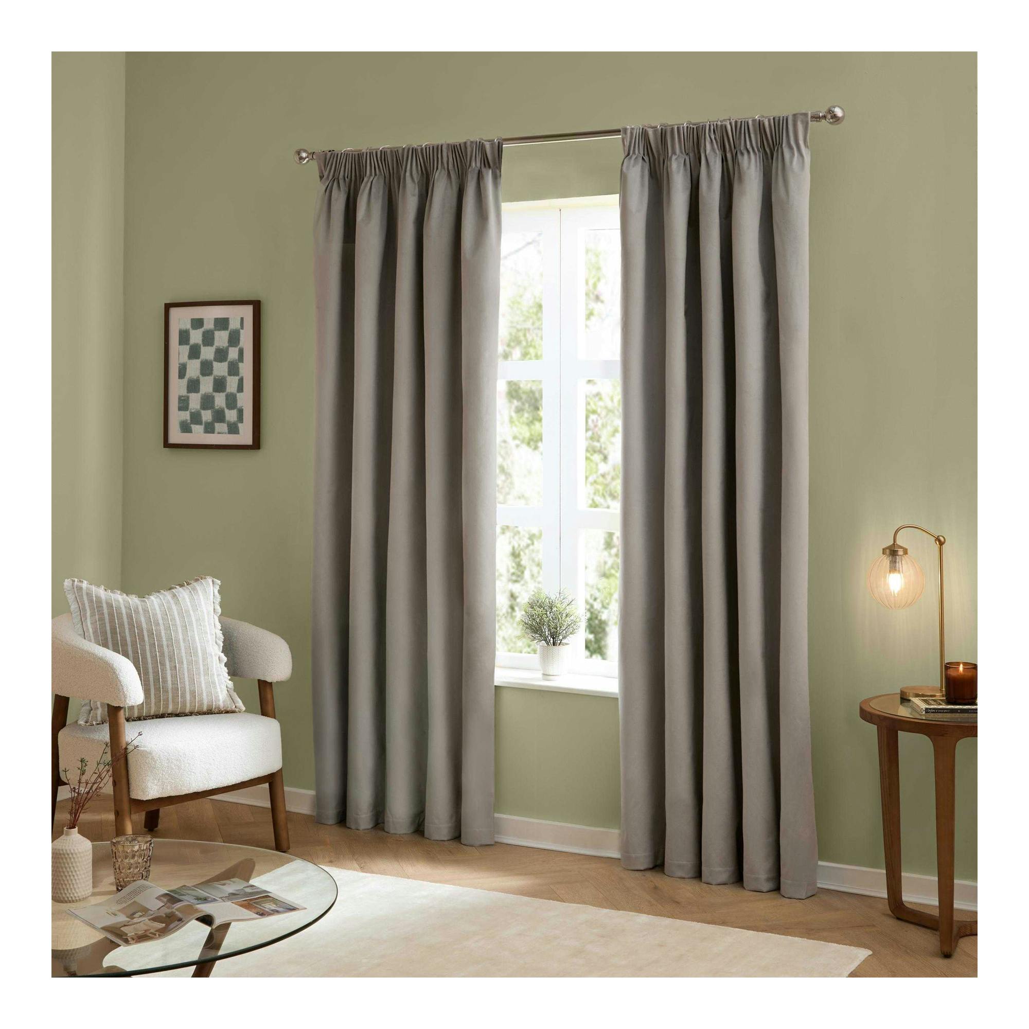 Furn Silver Ultimate Velvet Pencil Pleat Curtains - 168Cm X 137Cm - 100% Polyester