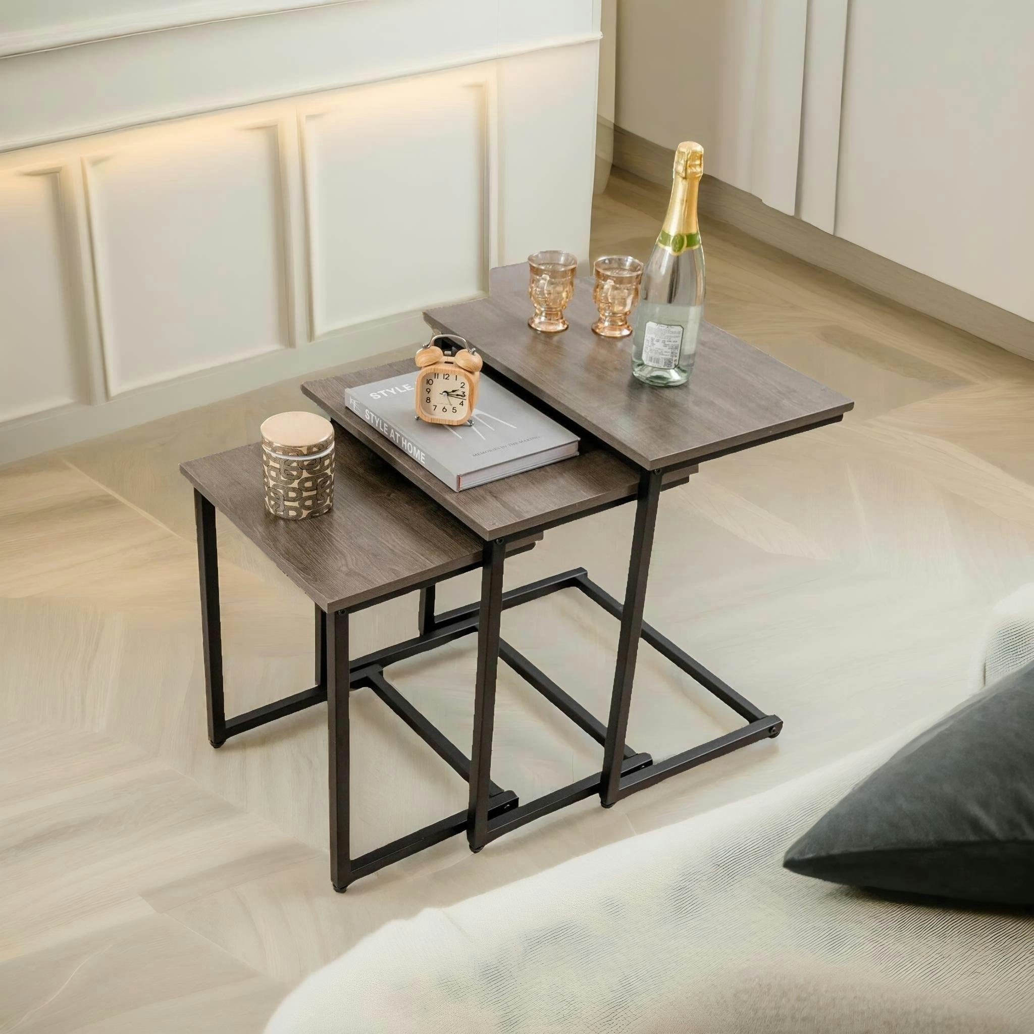 Rafaelo Mobilia Brown Set Of 3 C-Shaped Nesting Tables