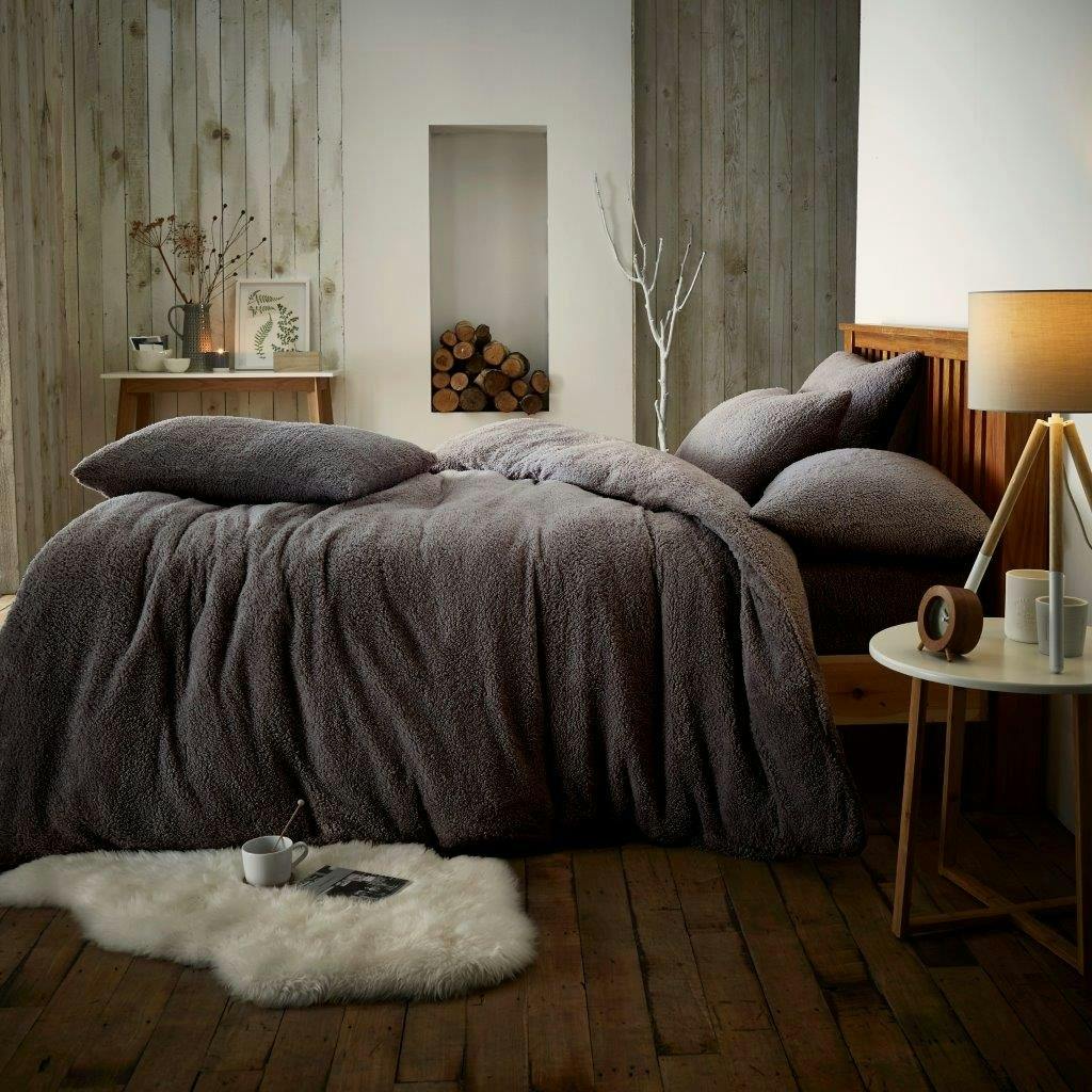 Rackhams Teddy Plain Duvet Cover And Pillowcase Set - Charcoal - Double (200Cm X 200Cm)