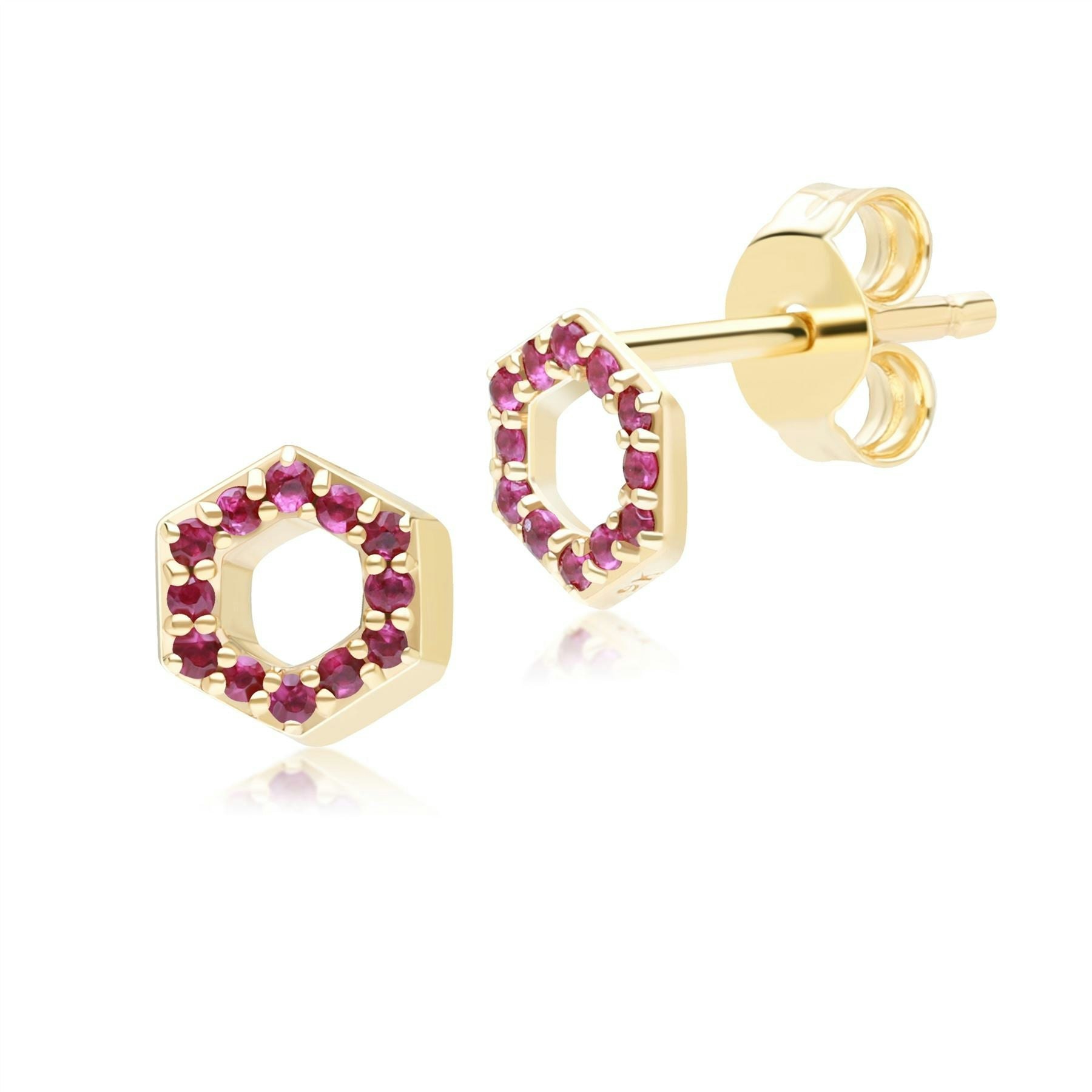 Gemondo Yellow/Gold Geometric Hex Ruby Stud Earrings In 9Ct