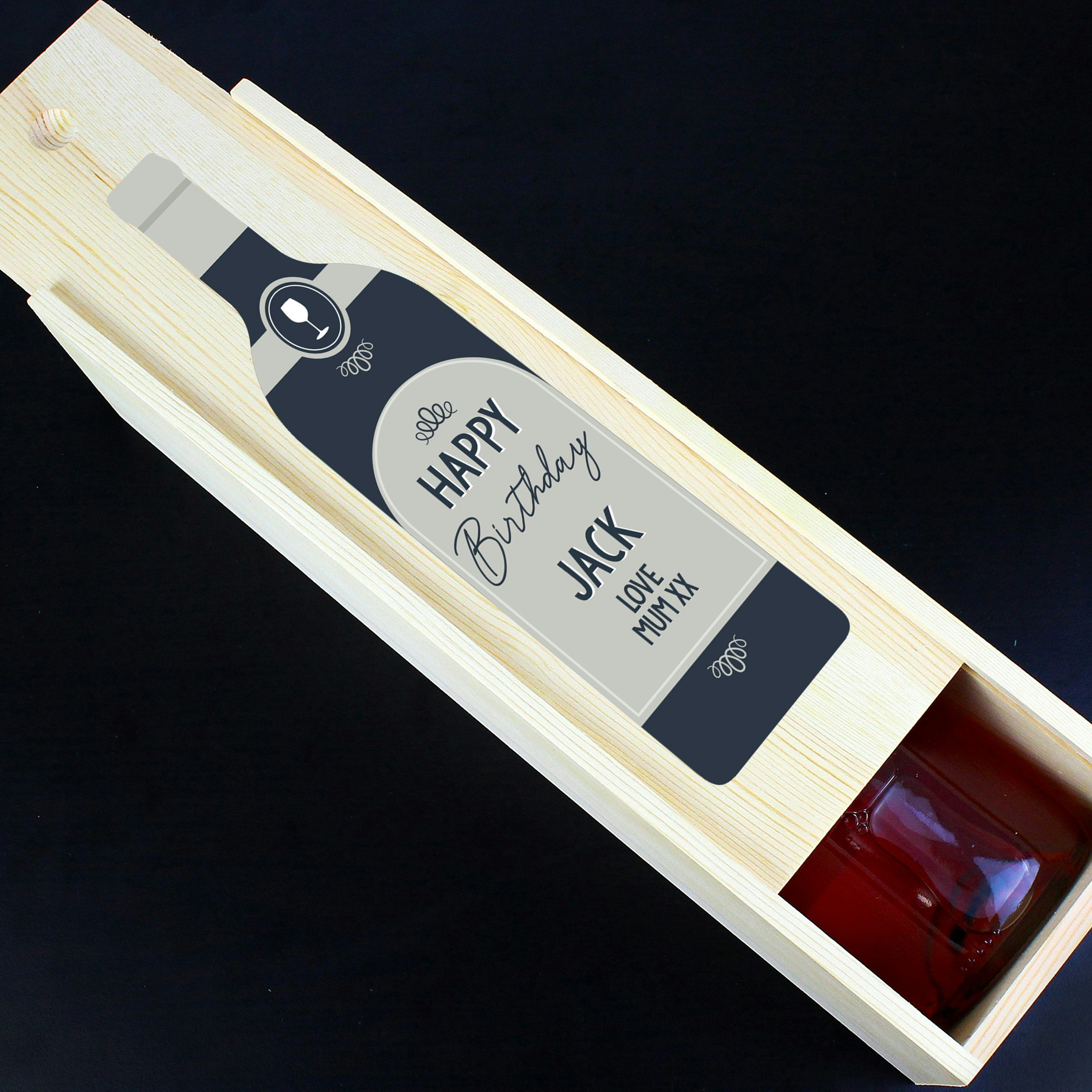 Personalised Memento Company Grey Personalised Free Text Wooden Wine Bottle Box