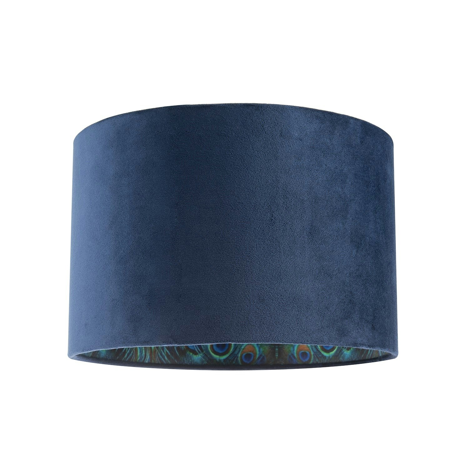 Rackhams Blue Midnight Velvet Lamp Shade With Colourful Peacock Feather Inner