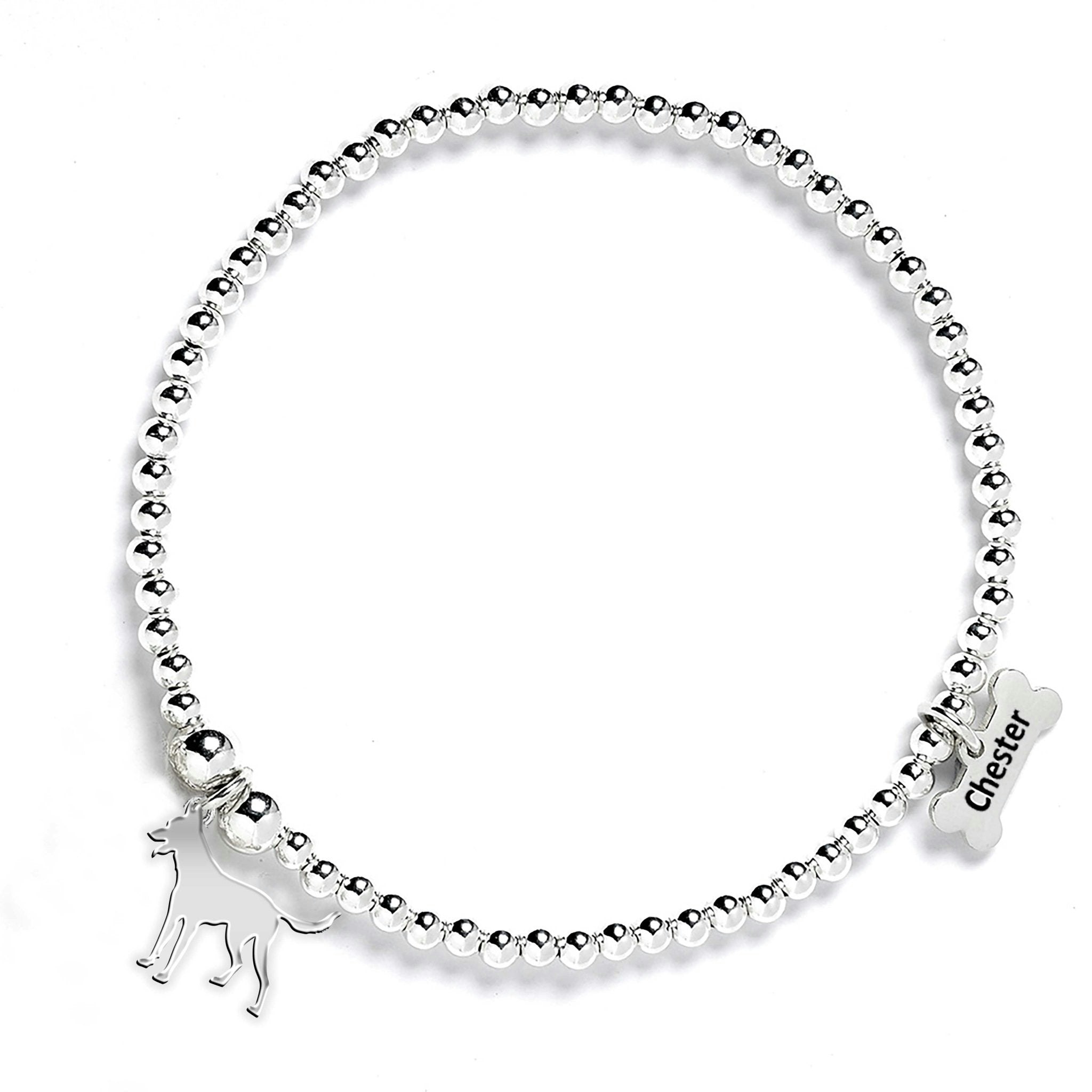 Mylee London Silver Belgian Shepherd Dog (Laekenois) Silhouette Ball Bead Bracelet - Personalised - No