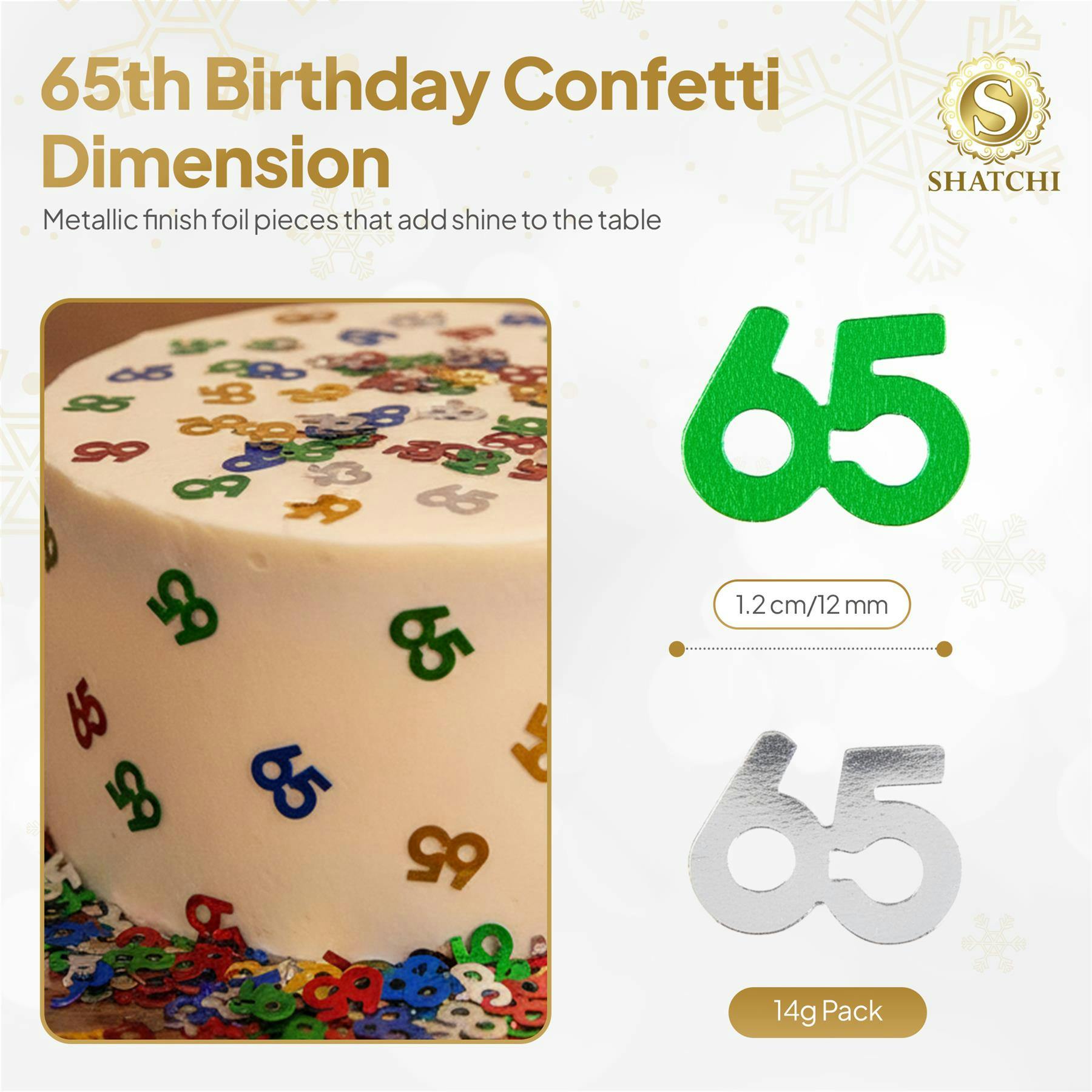 Shatchi 65Th Birthday Metallic Confetti Decoration, Multicolour Foil Party Pack Range - 1Pk