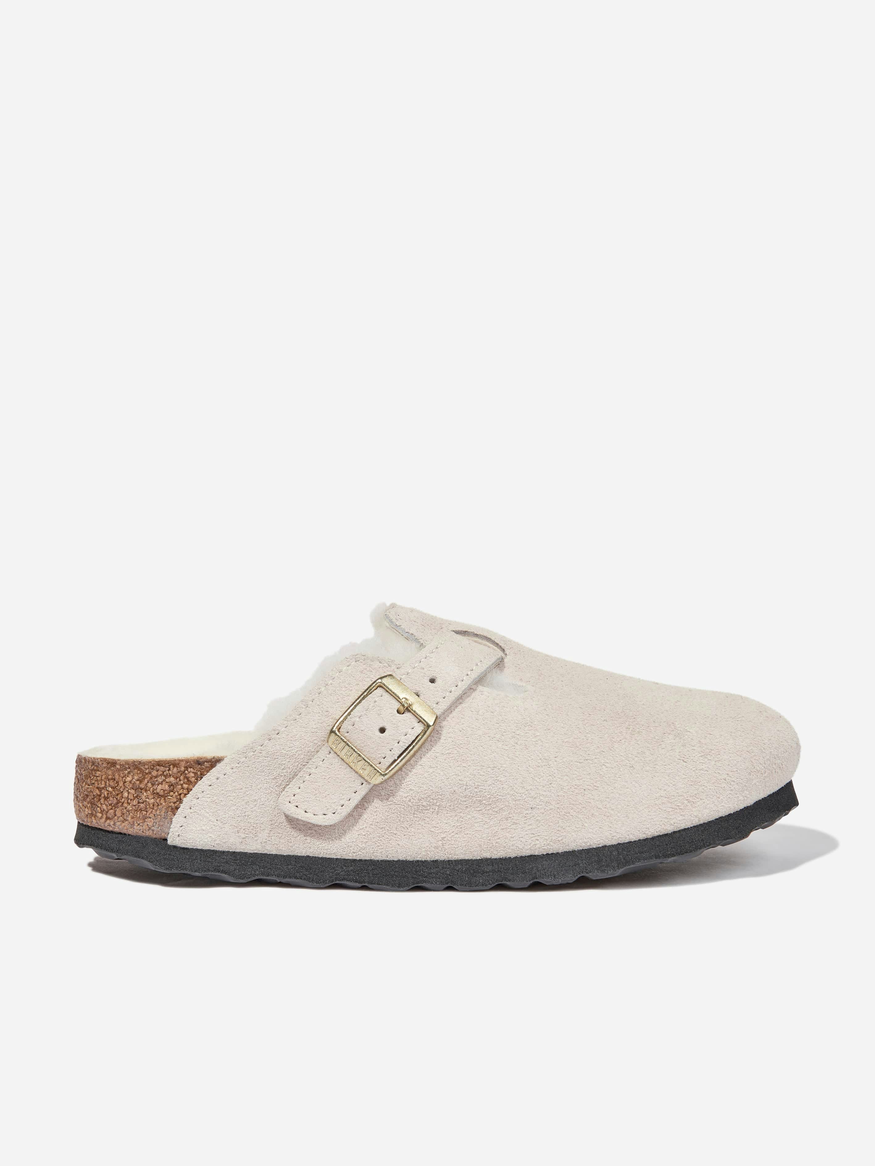 Birkenstock White Boston Shearling Suede Clogs In - Eu 36 Uk 3