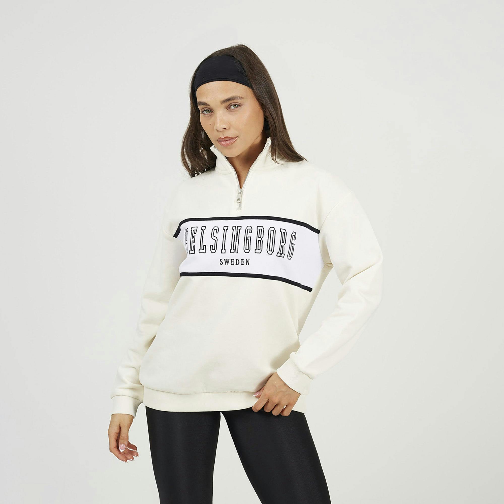Brave Soul Cream Funnel Neck Quarter Zip Sweatshirt With Embroidery - Xs