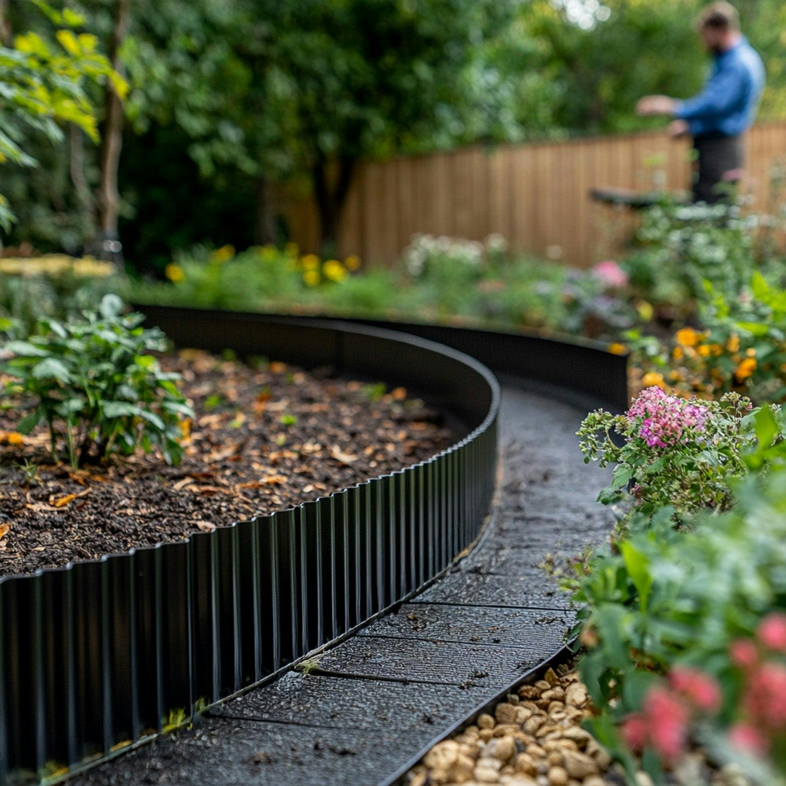 Rackhams Black Corrugated Galvanised Steel Metal Garden Border Roll – 5M Long - 6M