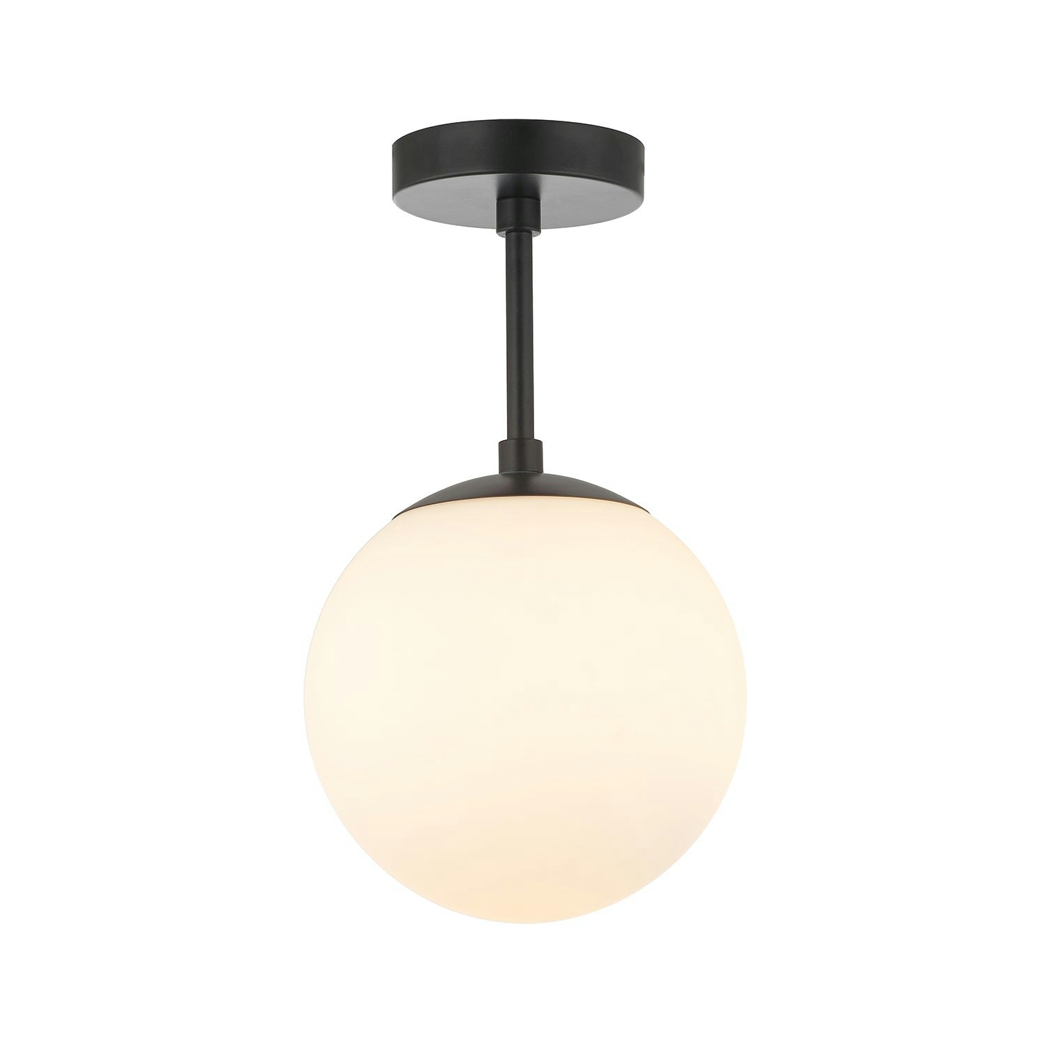 Rackhams Light/Black Traditional Glass Globe Ip44 Bathroom Ceiling Fixture In Matt