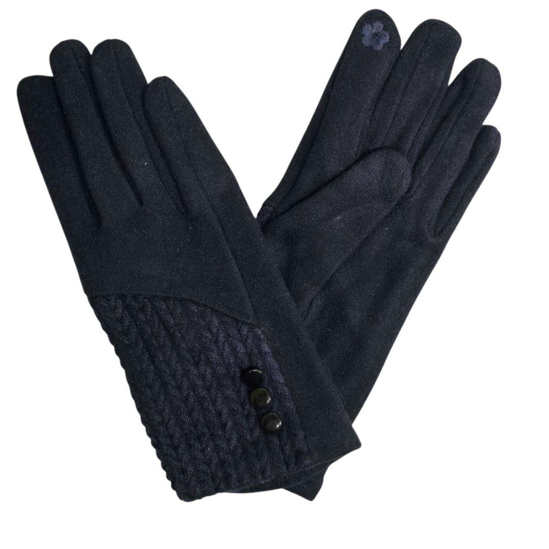 Love Emvy Women's Cashmere Blend Gloves With Button Detailing - Navy