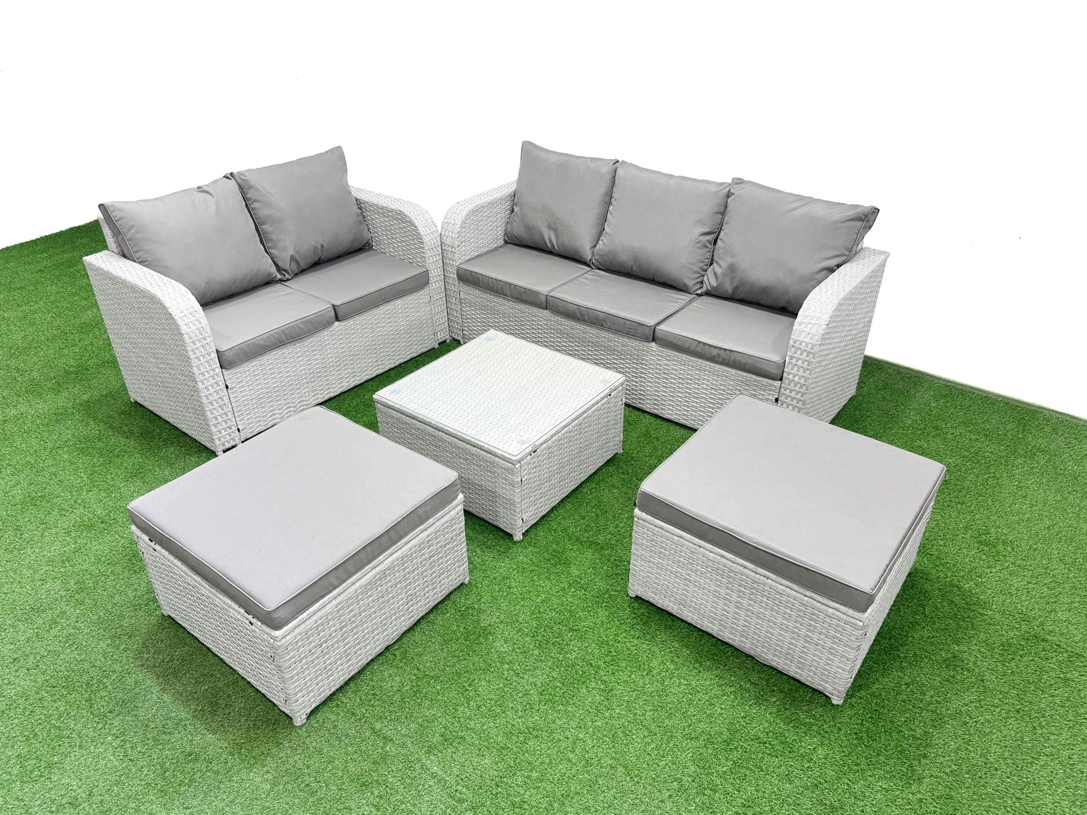 Fimous Light/Grey/Dark 7 Seater Pe Rattan Wicker Garden Furniture Patio Conservatory Sofa Set With Square Coffee Table 3 Seater Sofa Love Sofa 2 Big Footstool