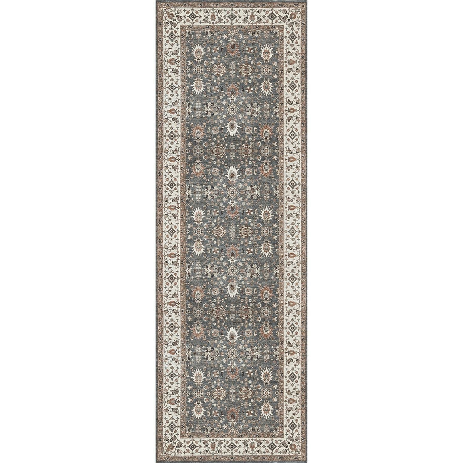 The Rugs Grey Washable Persian Yasmin Classic Rug - 60X180 Cm