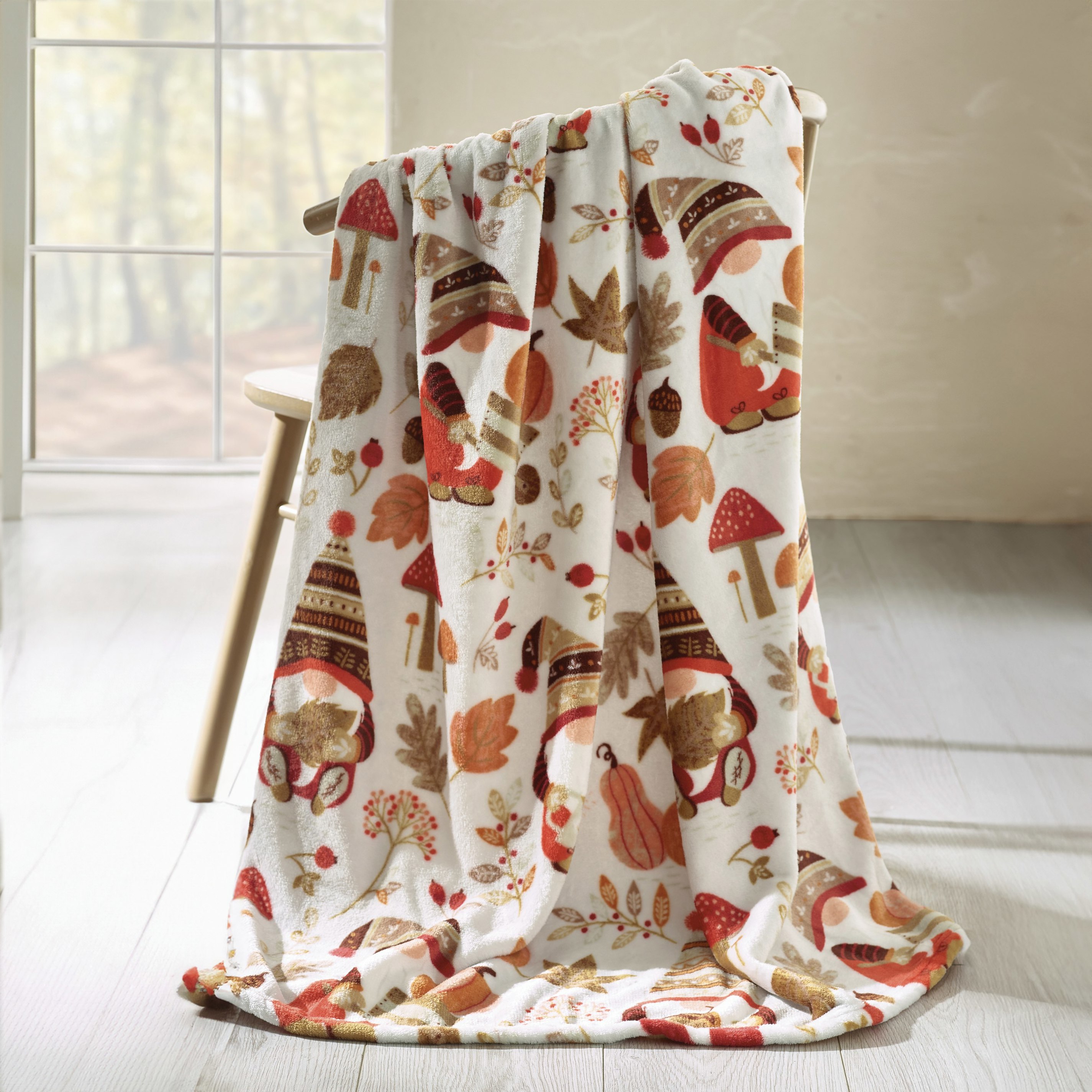 Rackhams Woodland Gonks Cosy Fleece Blanket Throw Natural - 130 X 170 Cm - Natural