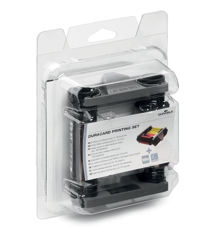 Durable White Duracard Id 300 Badge Printing Kit | Ymcko Colour Ribbon And 100 Cards
