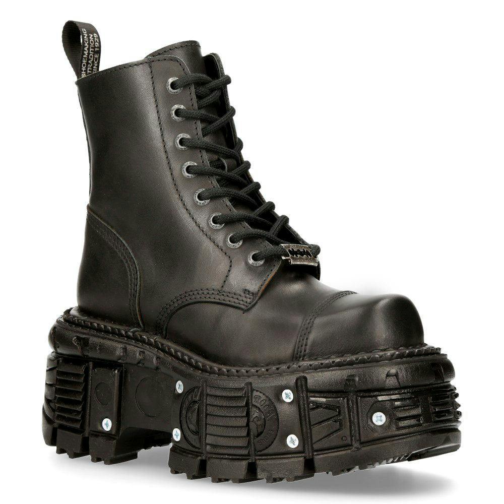 New Rock Unisex Black Leather Combat Platform Boots- Tank083-C1 - Uk 9 | Eu 43 | Us 10.5