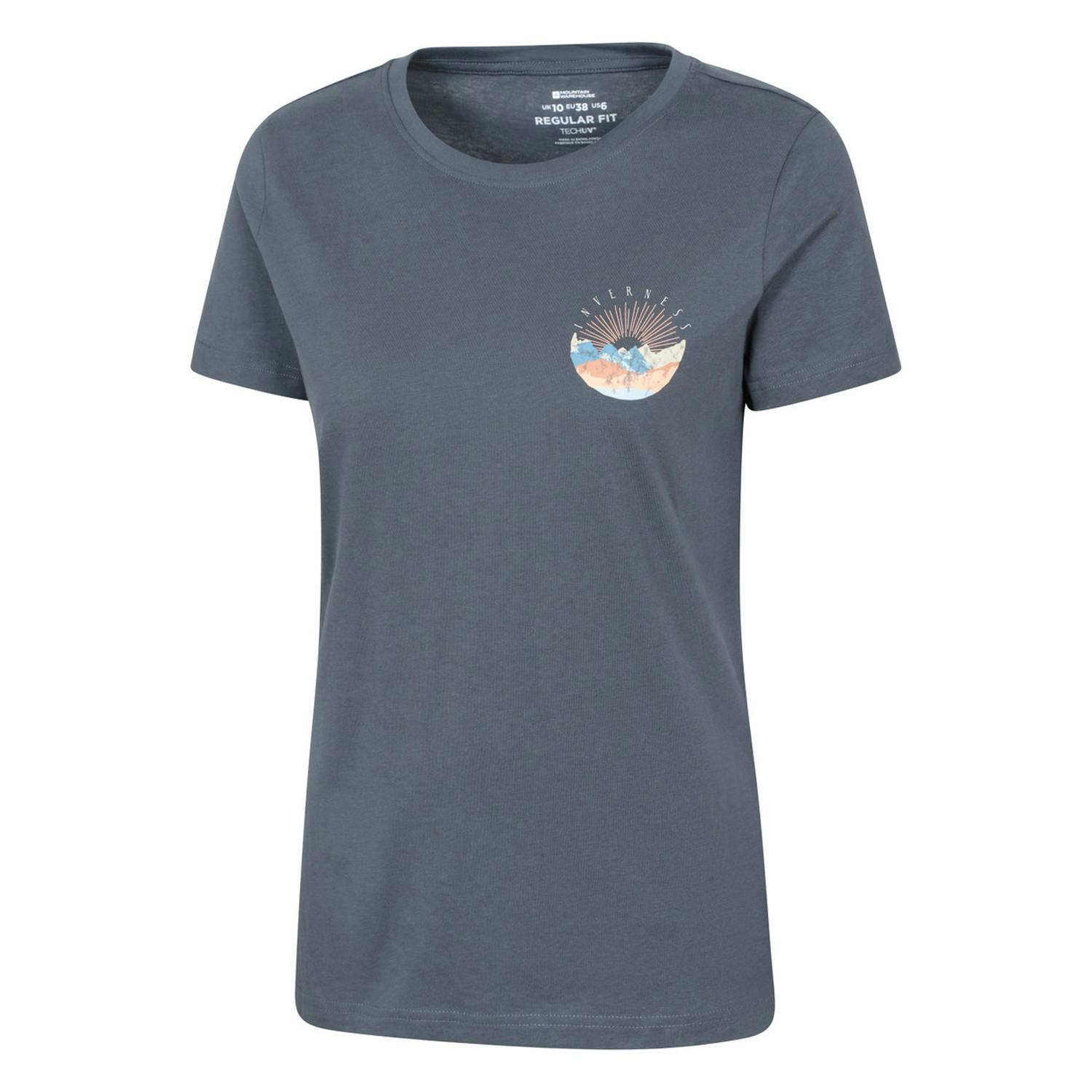 Mountain Warehouse Women's Dark/Blue Inverness Chest Print Relaxed Fit T-Shirt - 14 Uk - 100% Organic Cotton