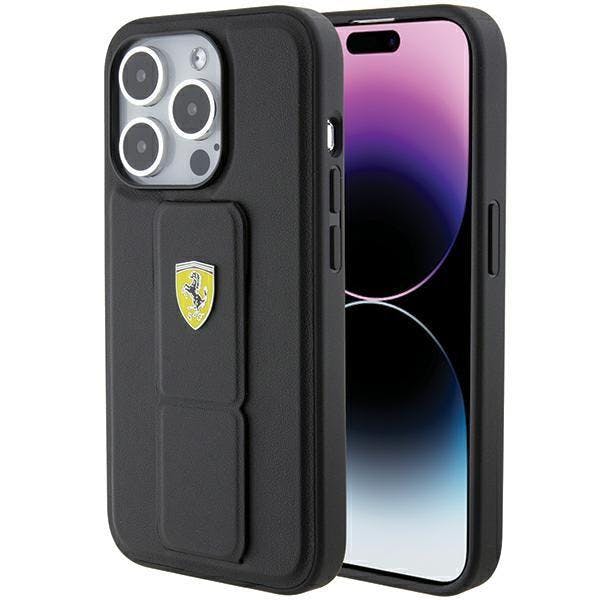 Ferrari Black Hard Case Grip Stand With Metal Logo For Iphone 15 Pro Max 6.7" - Fehcp15xgspsik