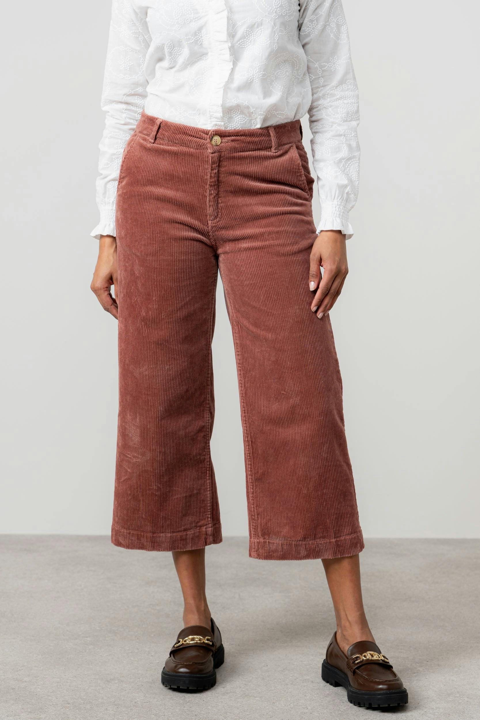 Lily & Me Isla Stretch Jumbo Cord Cropped Trousers Antique Rose - 18 - Antique Rose
