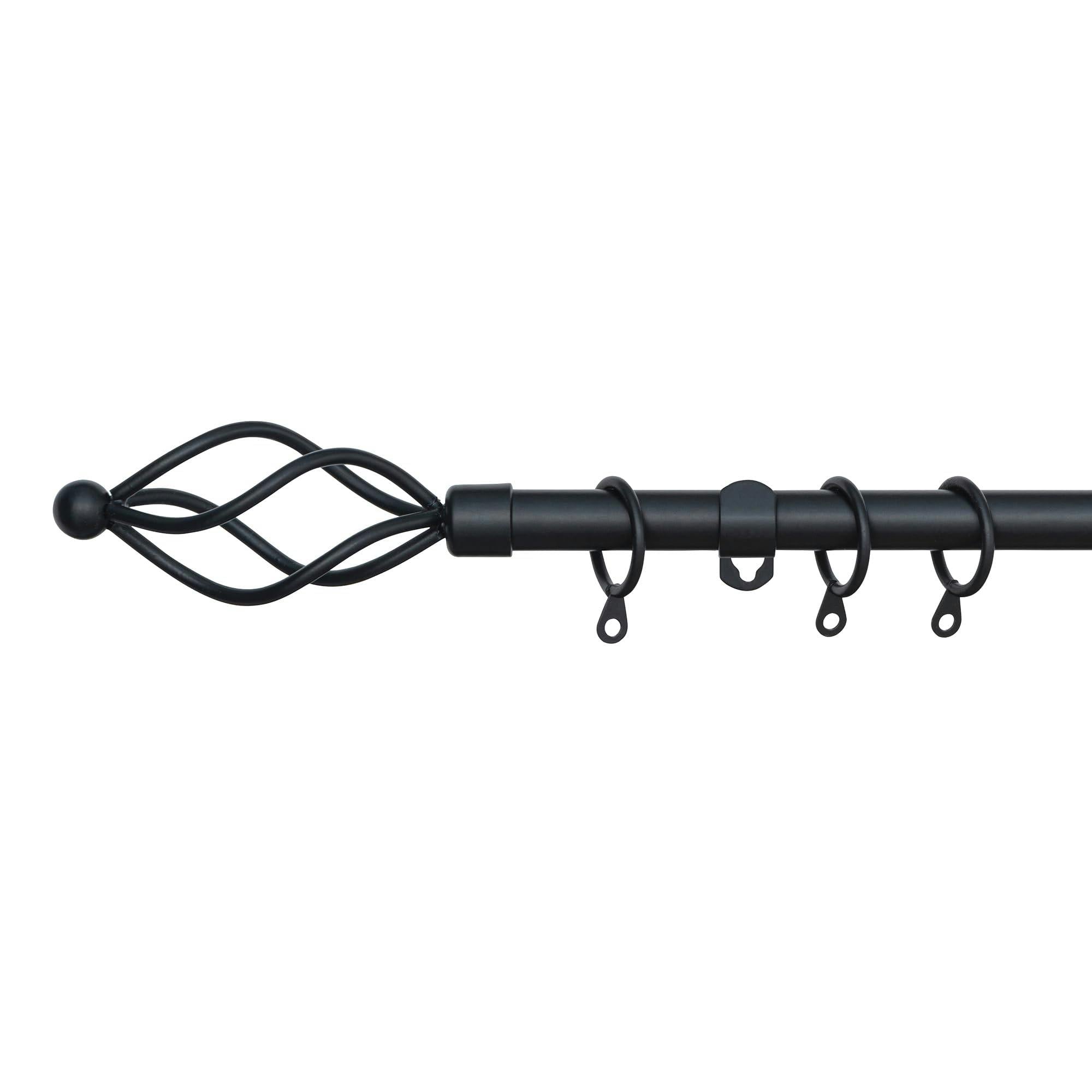Rackhams Black Small Twisted Metal Extendable Curtain Pole With Rings And Fittings (13/16Mm). - Matte (122Cm - 213Cm, 48" To 84" Approx)