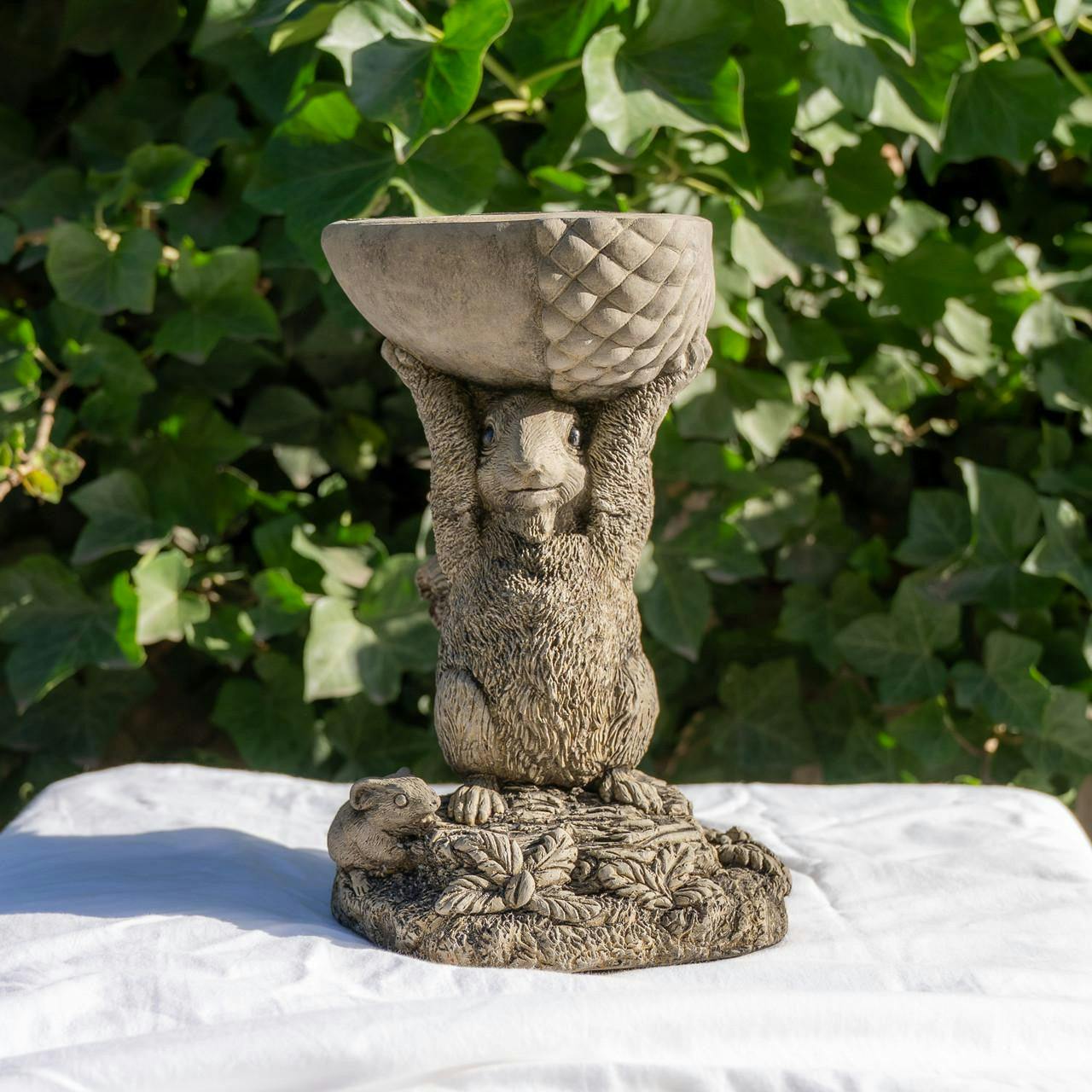 Osn Small Adorable Squirrel And Nut Design Stonecast Bird Bath