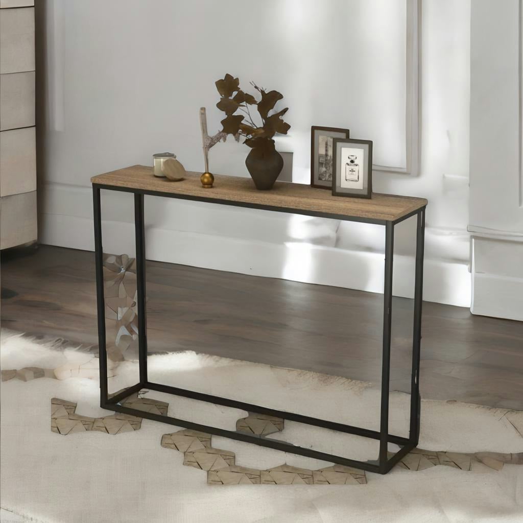 Rafaelo Mobilia Brown Freestanding Slim Hallway Console Table Rustic