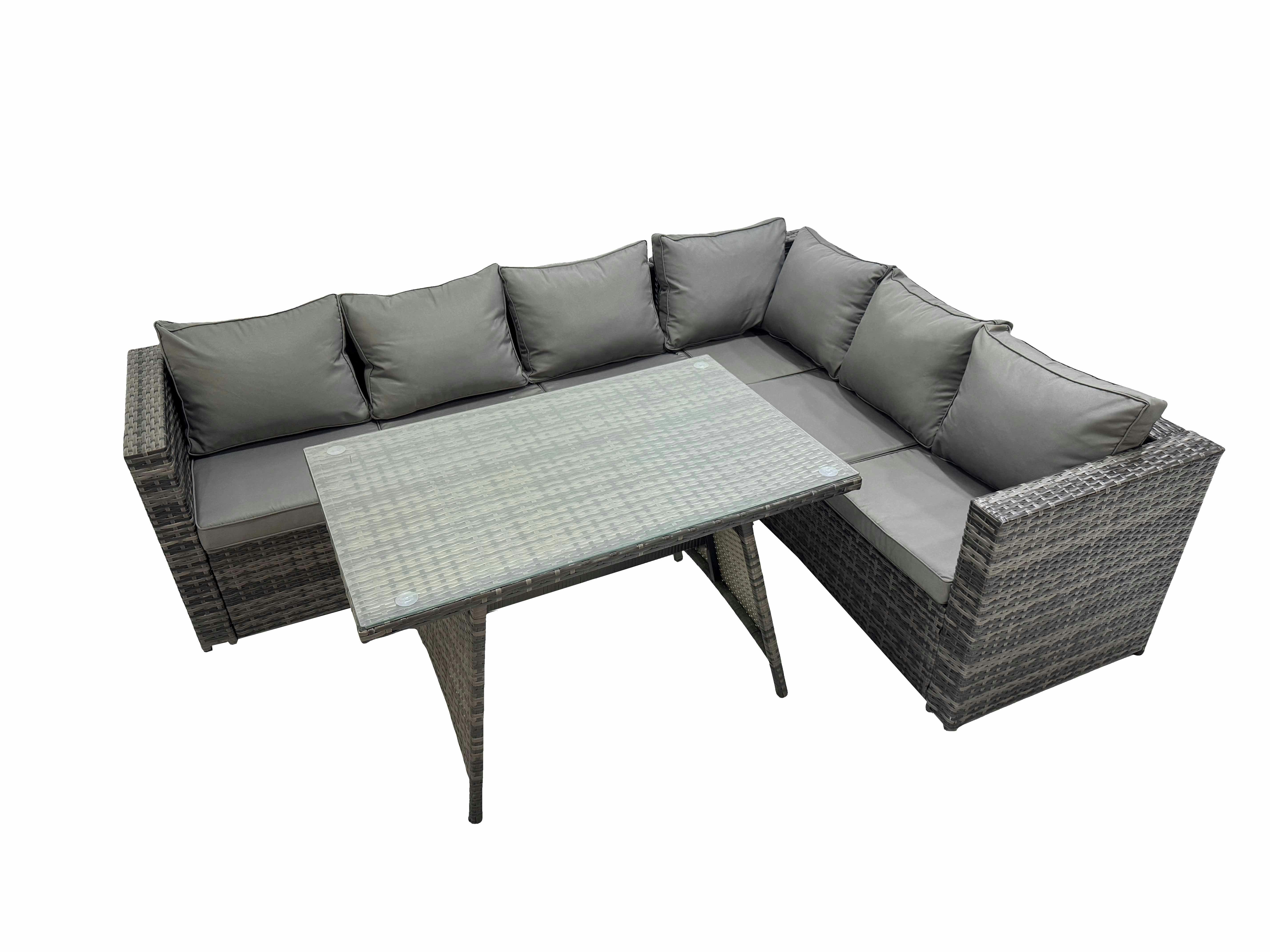 Fimous Dark/Grey Rattan Garden Furniture Patio Furniture Sets With Dining Table Corner Sofa Set Mixed