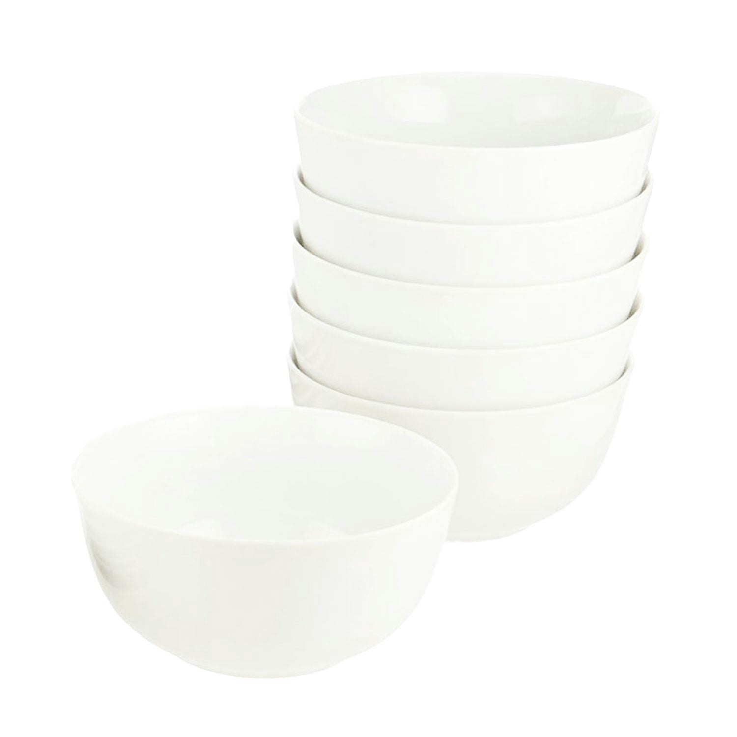 Glim & Glam White Cereal Bowl Set Rice Soup Bowls Porcelain 6Pcs - Porcelain
