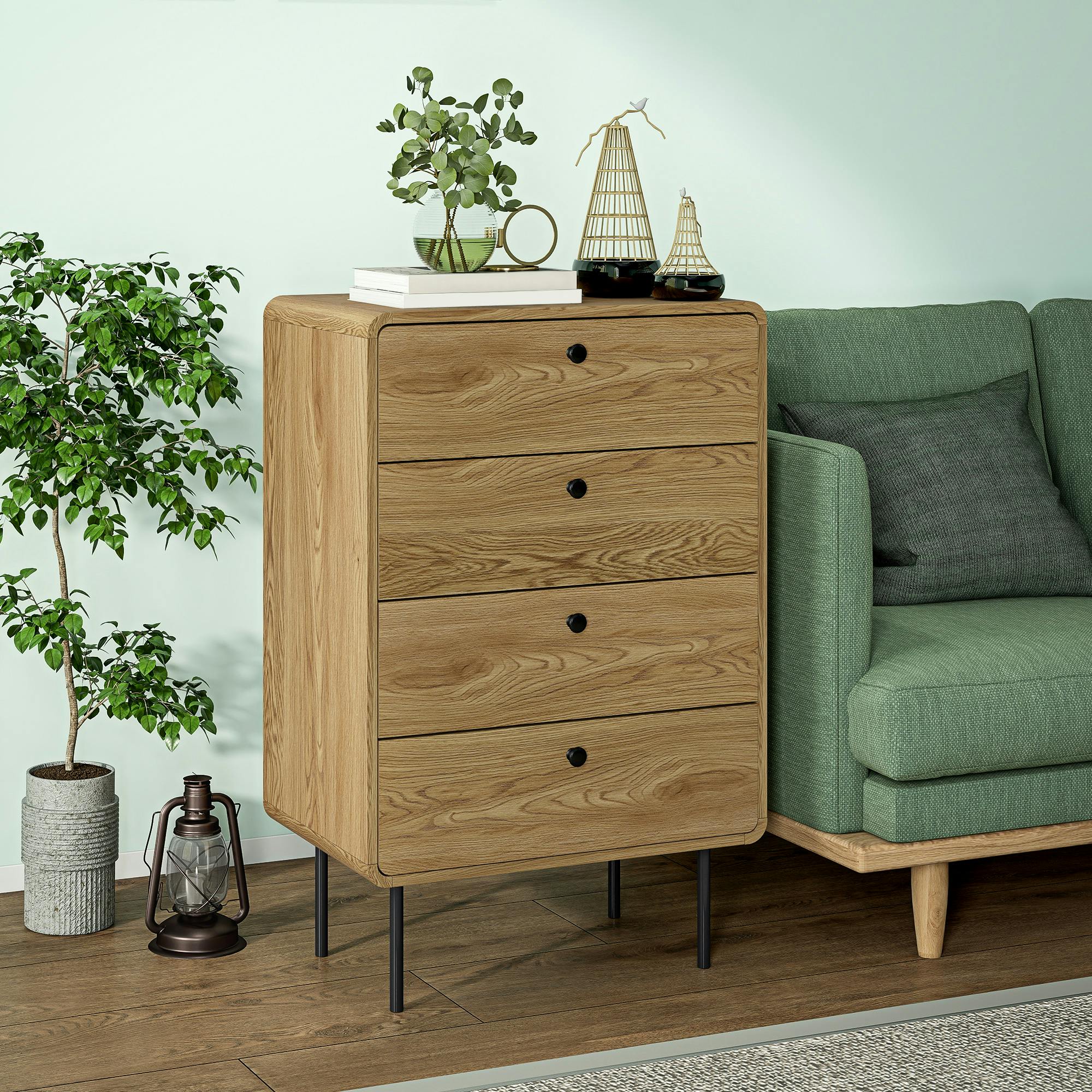 Homcom Chest Of Drawers For Bedroom, Modern 6 Drawer Dresser, Oak - Oak - 4