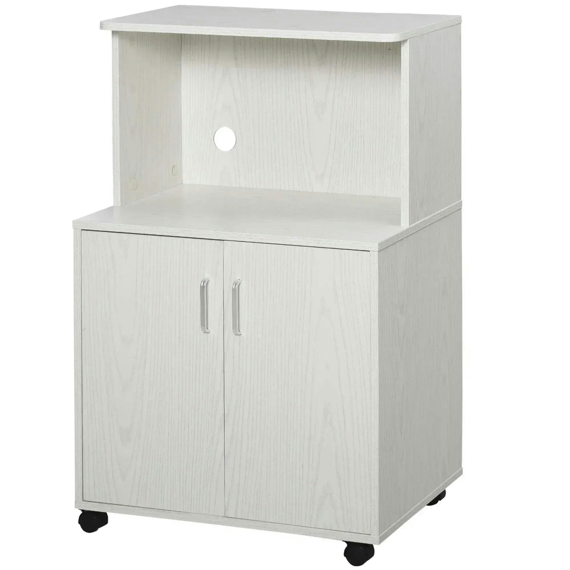 HOMCOM Kitchen Storage Unit Microwave Cart Trolley - White - 97H x 60.4W x 40.3Dcm - Image 4