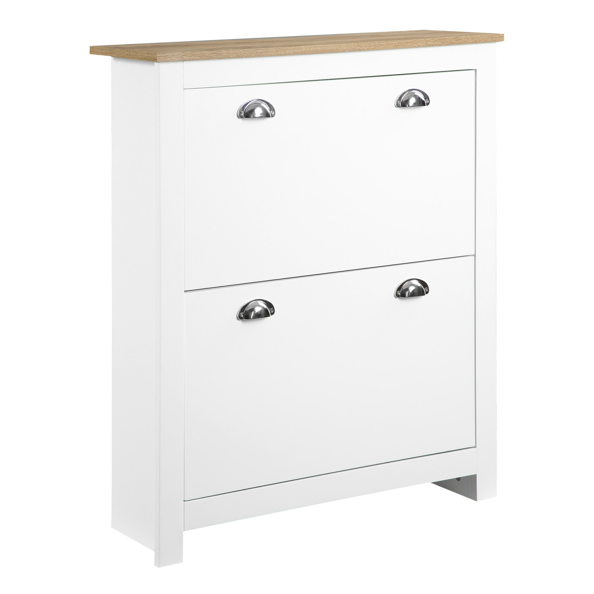 Homcom White Drawer Shoe Cabinet Narrow Shoe Cupboard With Flip Doors Size 2
