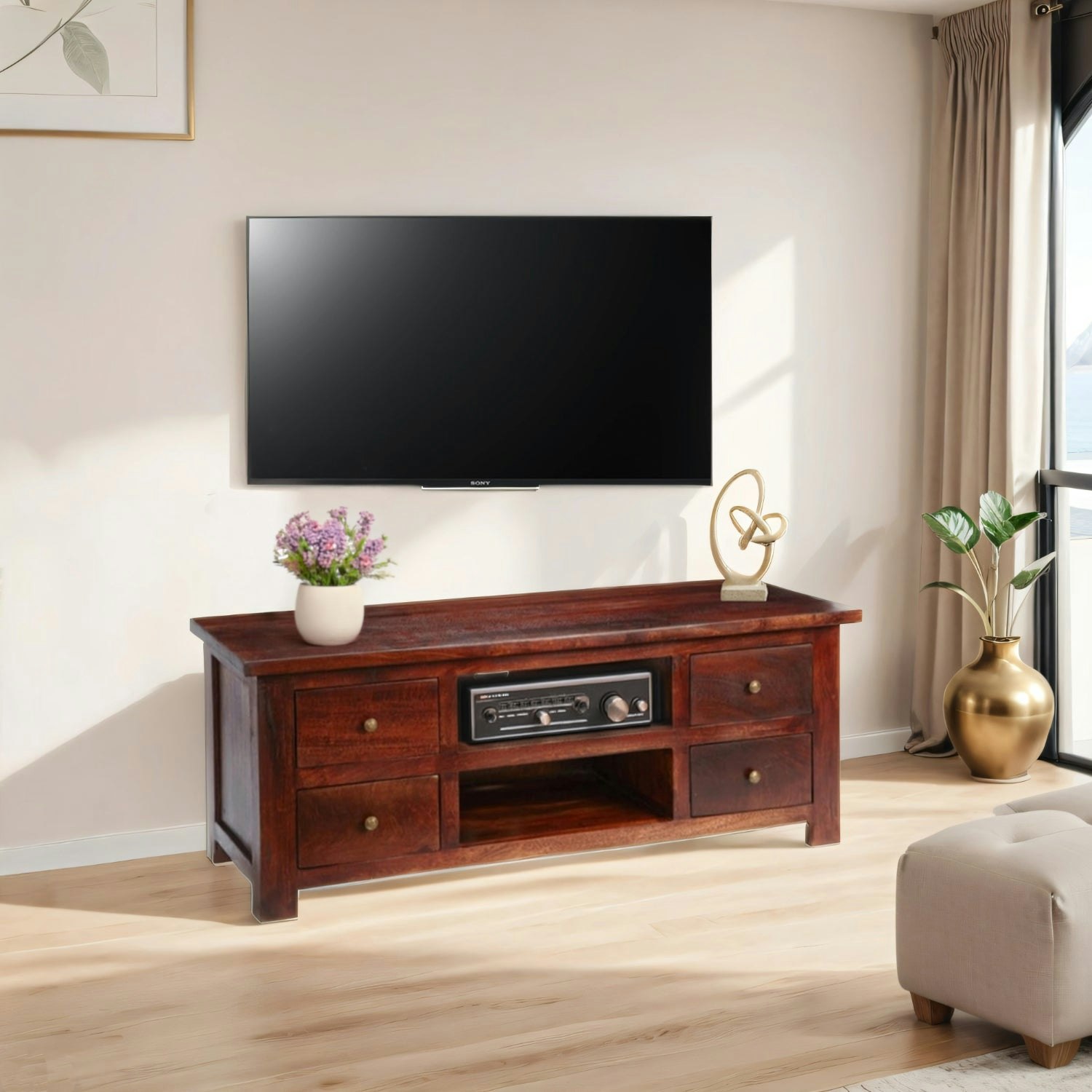 Ih Design Dark Jinita Wood Tv Cabinet With Drawers - 130 Cm - 50 Cm - Wood
