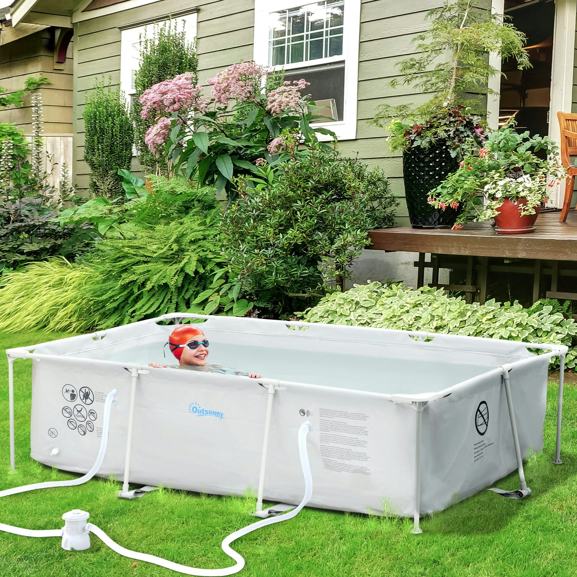 Rackhams Grey Steel Frame Swimming Pool W/ Filter Pump And Reinforced Sidewalls