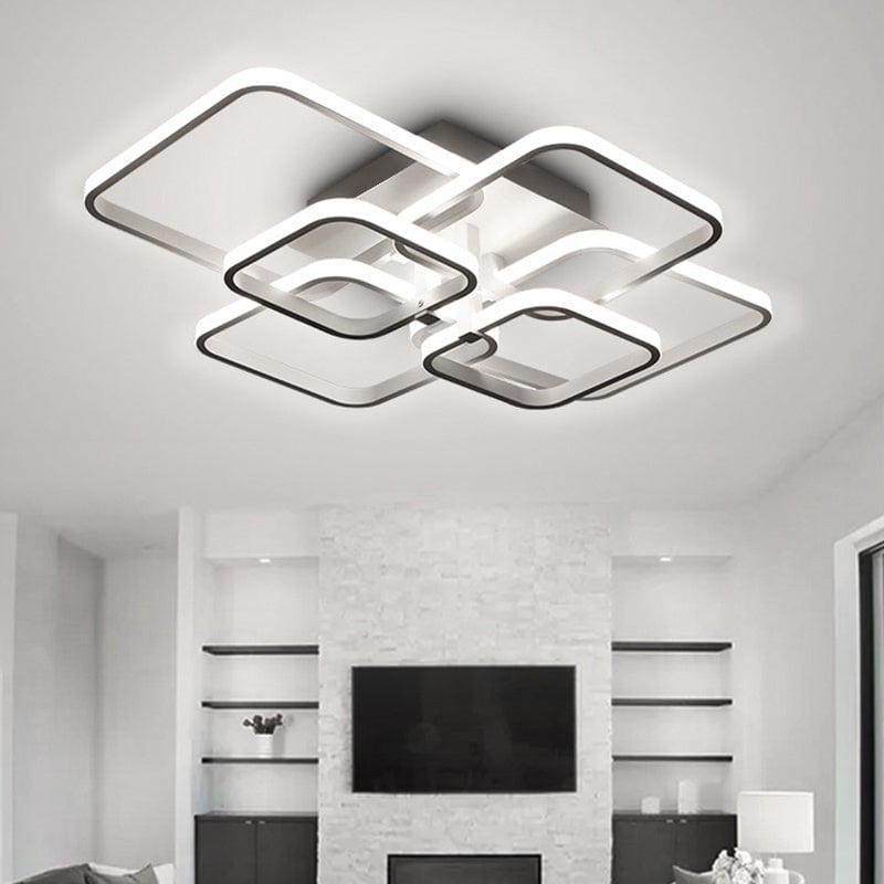 Rackhams Light New Led Ceiling Fixture With Square Lampshades - 4 Square Shades