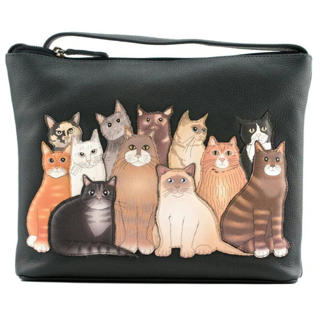 Mala Leather Dark/Grey Meowfia Cats Midi Crossbody Leatherbag