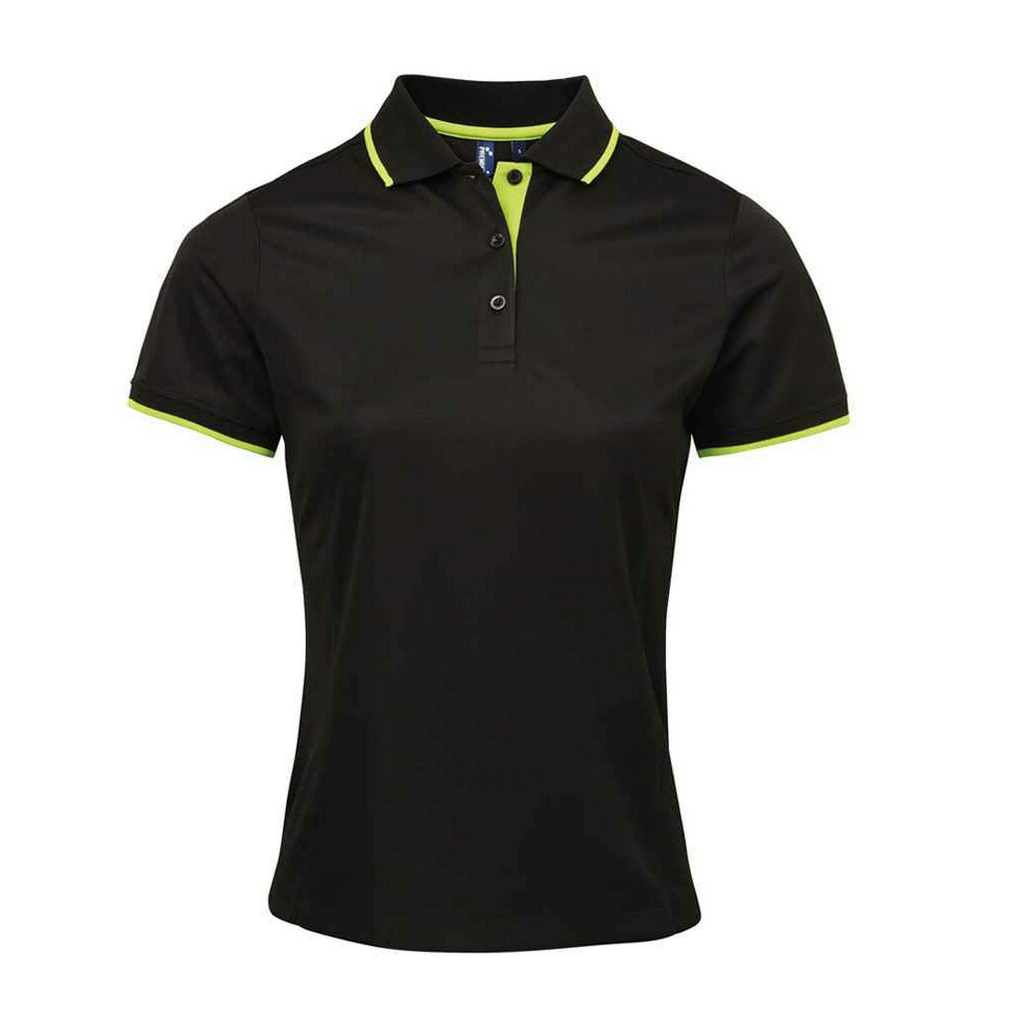 Premier (M, Black/Lime) Womens/Ladies Coolchecker Contrast Pique Polo Shirt - Image 3