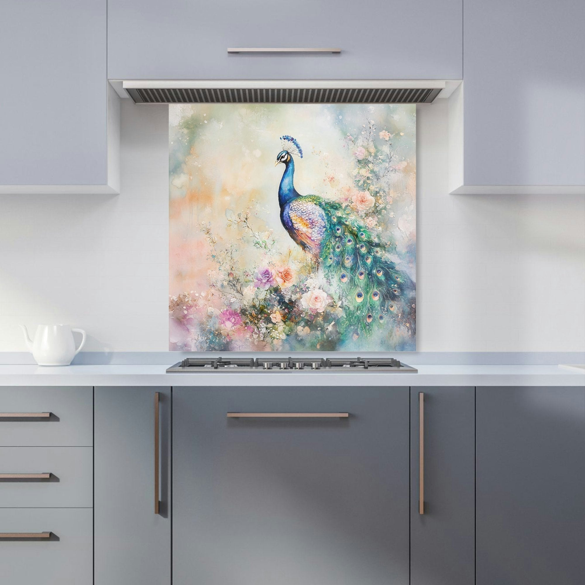 Rackhams Peacock Glass Kitchen Splashback - W600mm X H600mm
