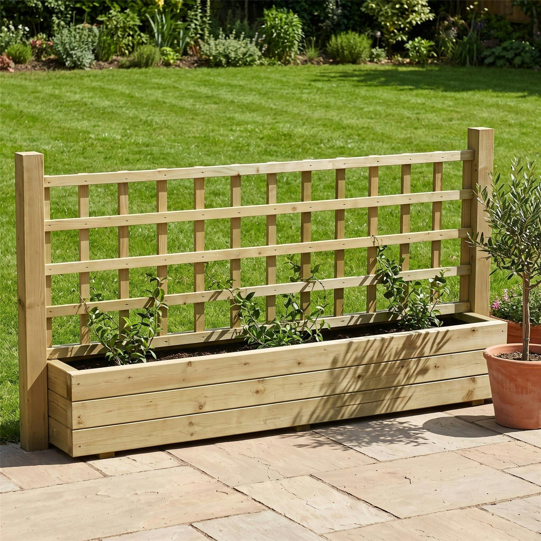 Rackhams Light Standard Square Top Fence Panel Topper Garden Trellis 6Ft X 1-5Ft Flat Top Privacy Lattice Panels Fencing Pergola Patio - Wood - 3, 4 Or 5 - 4 Pack Height: 1Ft X Width: 6Ft (182.8Cm) X 4 Pack - Image 2