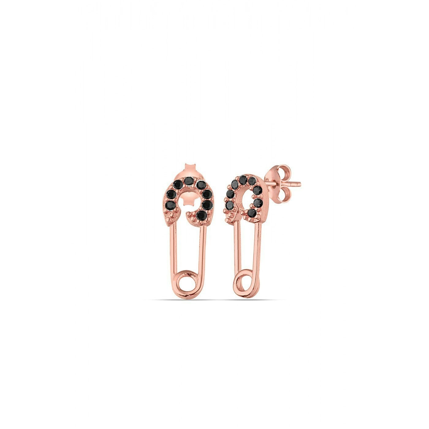 Spero London Silver/Black Sterling Jewelled Mini Safety Pin Stud Earrings