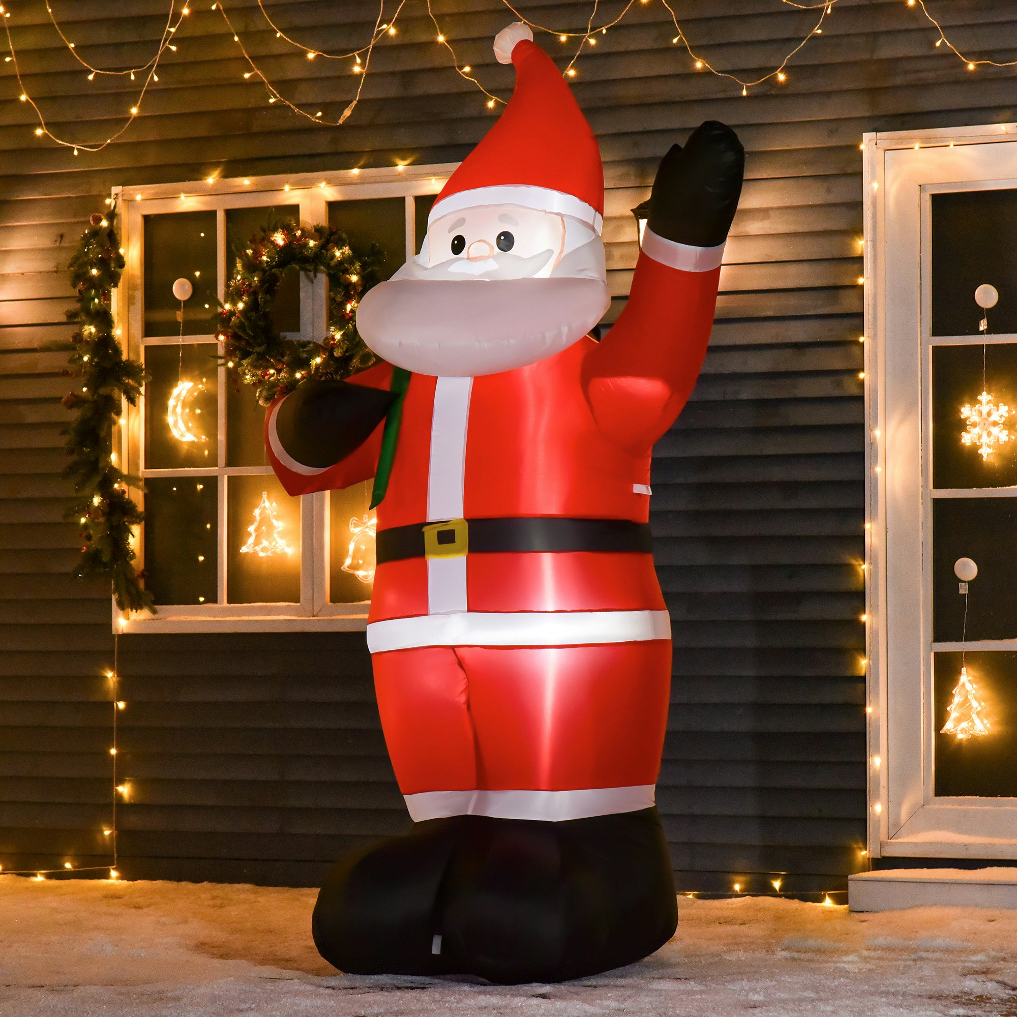 Homcom Lighted Christmas Inflatable Santa Claus Gift Bag Yard Decoration - 8Ft