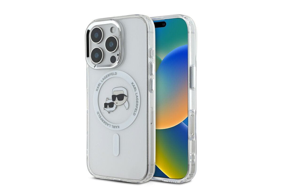 Karl Lagerfeld Black Iml Karl & Choupette Head Metal Frame Case With Magsafe For Iphone 16 Pro Max 6.9" Clear - Klhmp16xhlskch
