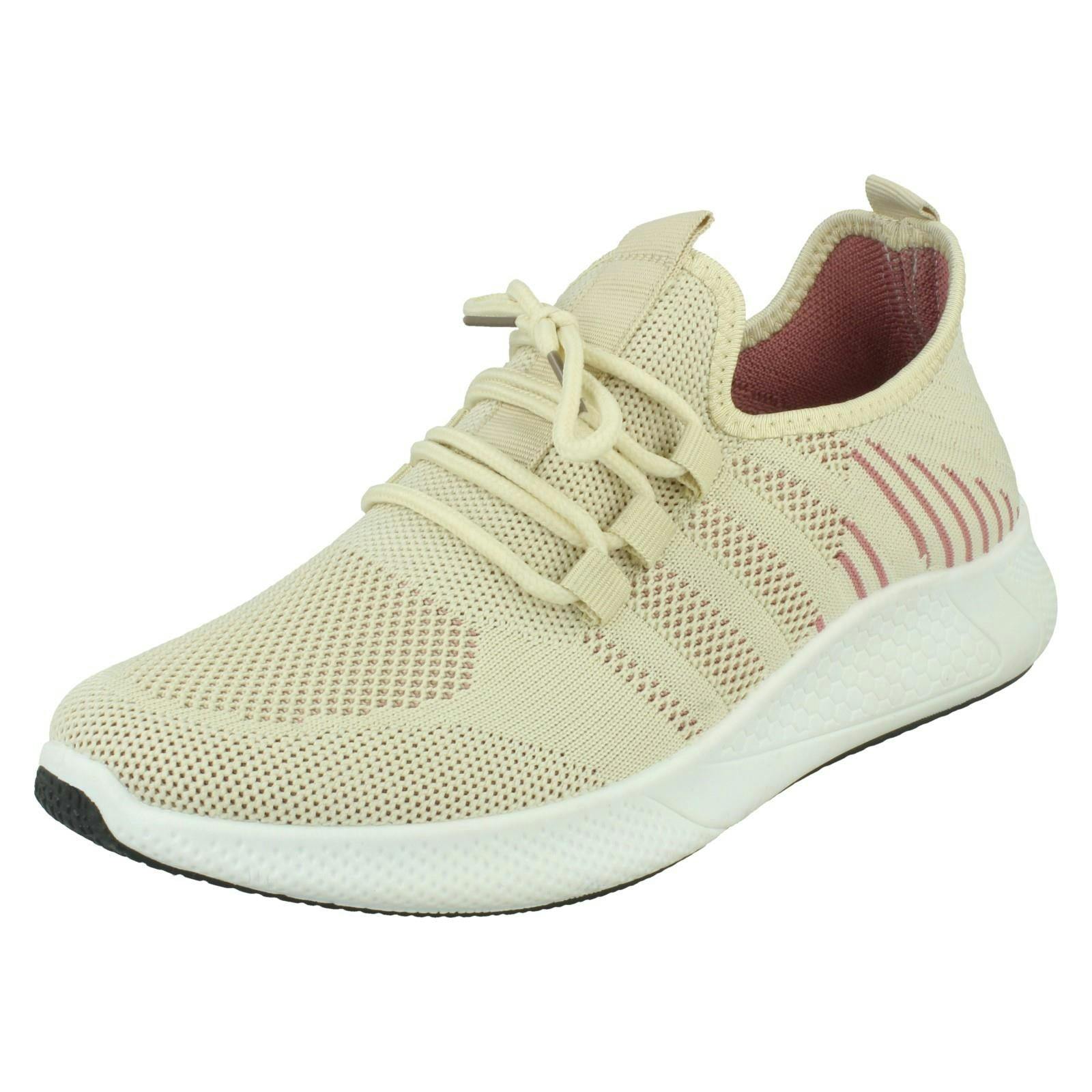 Spot On Women's Beige Casual Lace Up Trainers F7201 - Uk 8