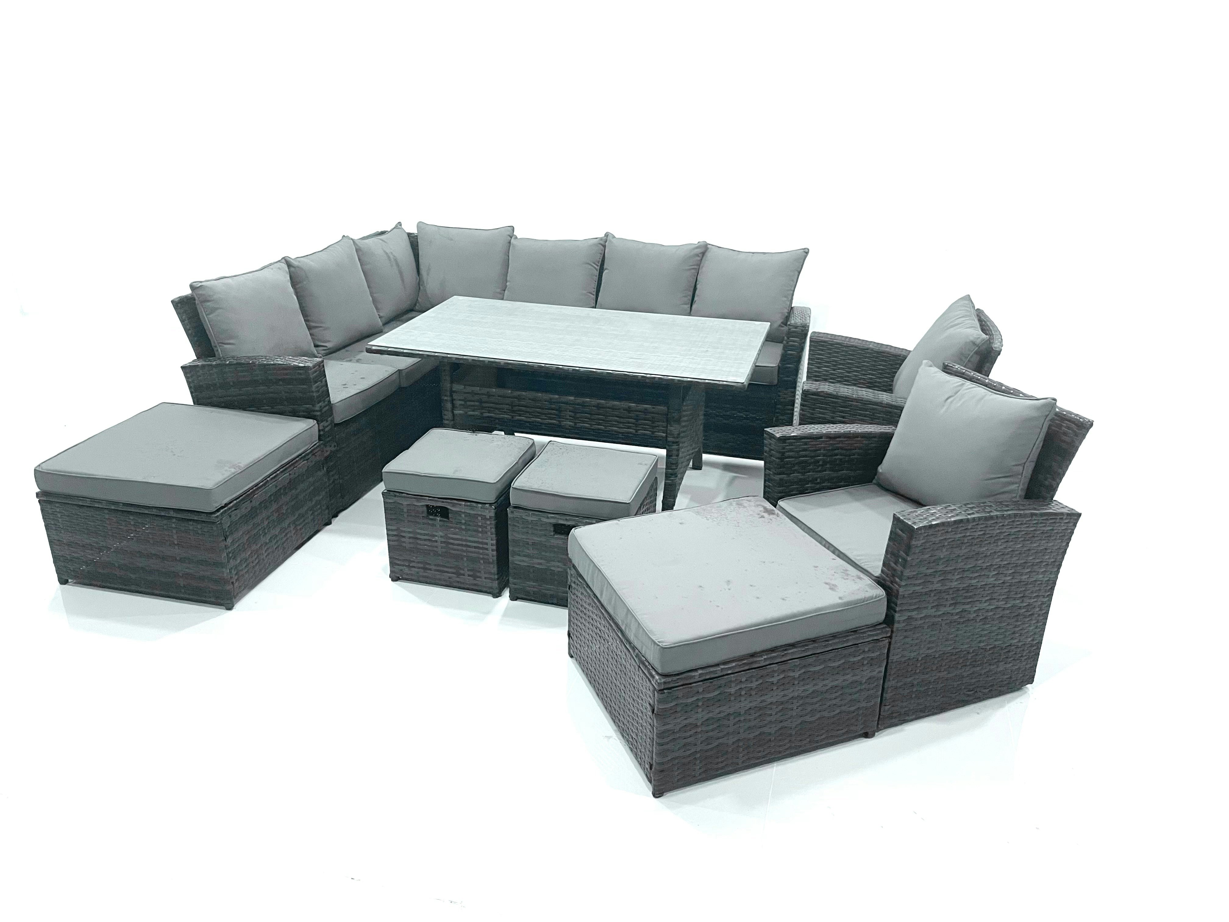 Fimous Dark/Grey Outdoor Furniture Garden Dining Set Rattan Corner Sofa Set With 4 Footstools 2 Armchairs Mixed