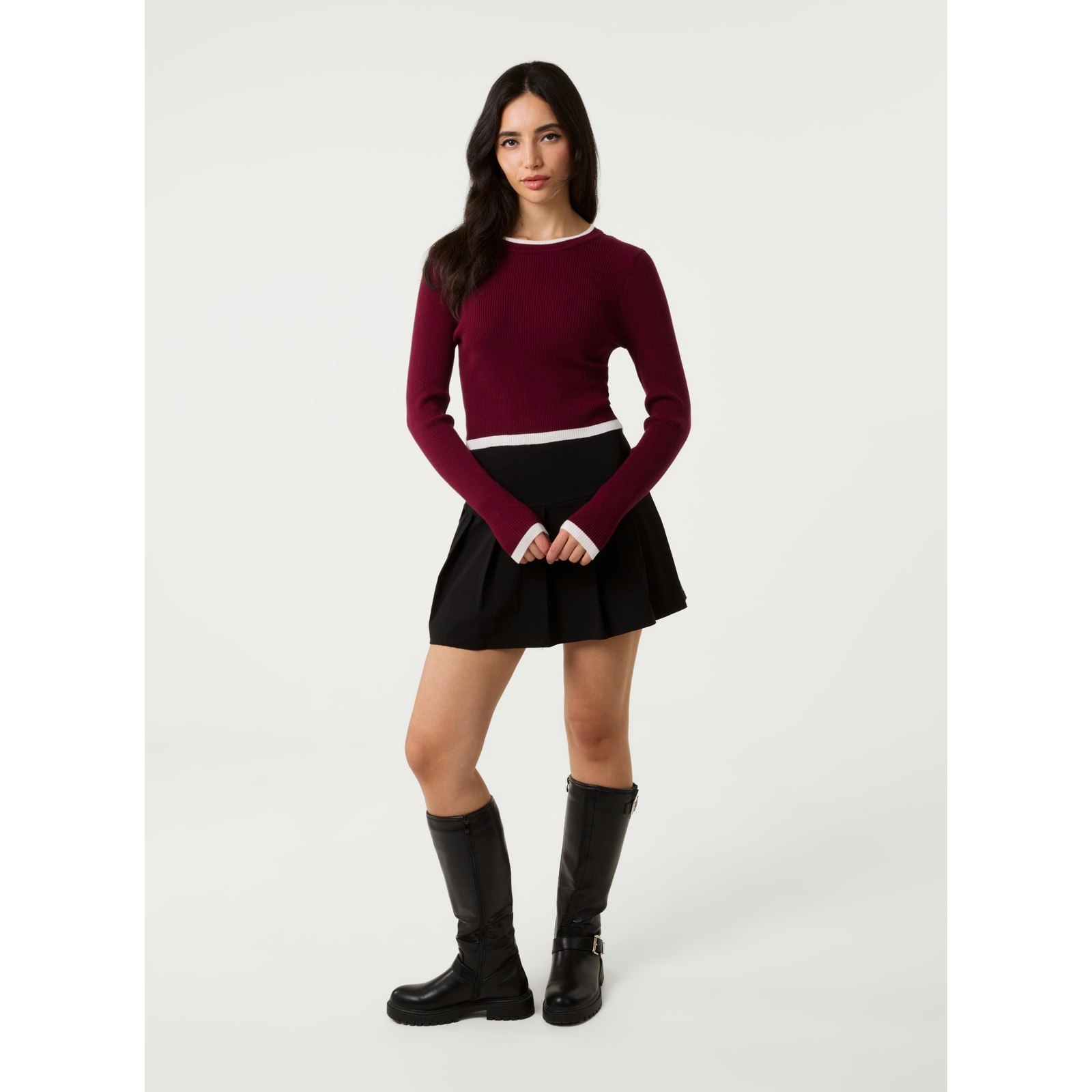Pink Vanilla Pink/Red Vanilla Contrast Knitted Jumper - M-L
