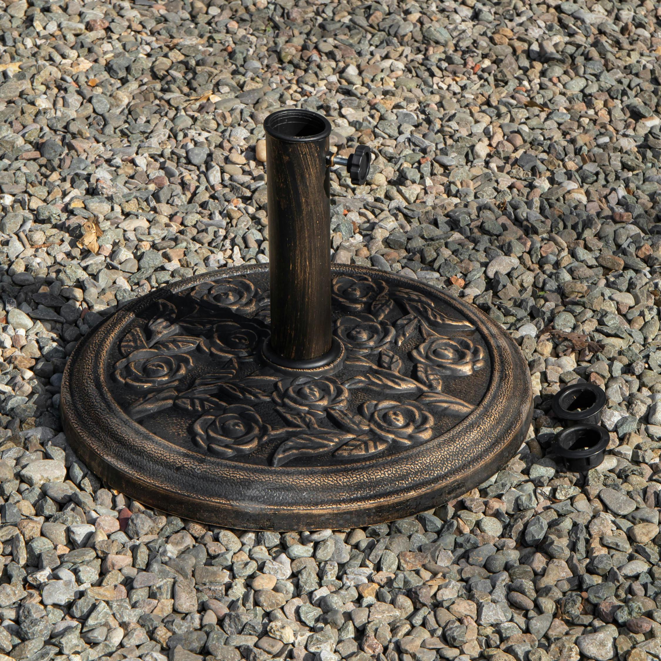 Rackhams Bronze 9Kg 45Cm Diameter Parasol Bases Heavy Duty Cast Iron Effect Floral Rose Design - Outdoor Umbrella & Parasols