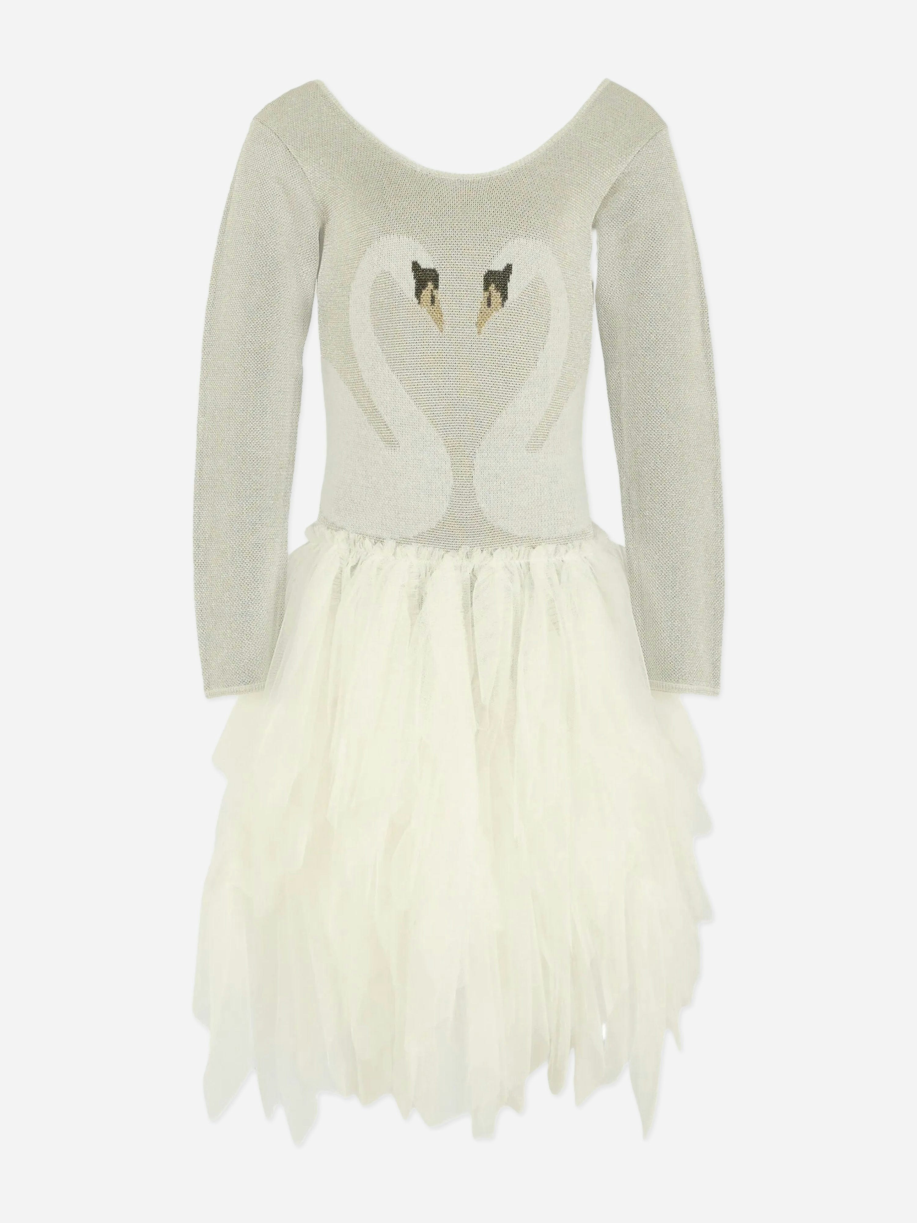 Stella Mccartney Kids Girls Silver Stella Mccartney Swan Dress In - 12 Yrs