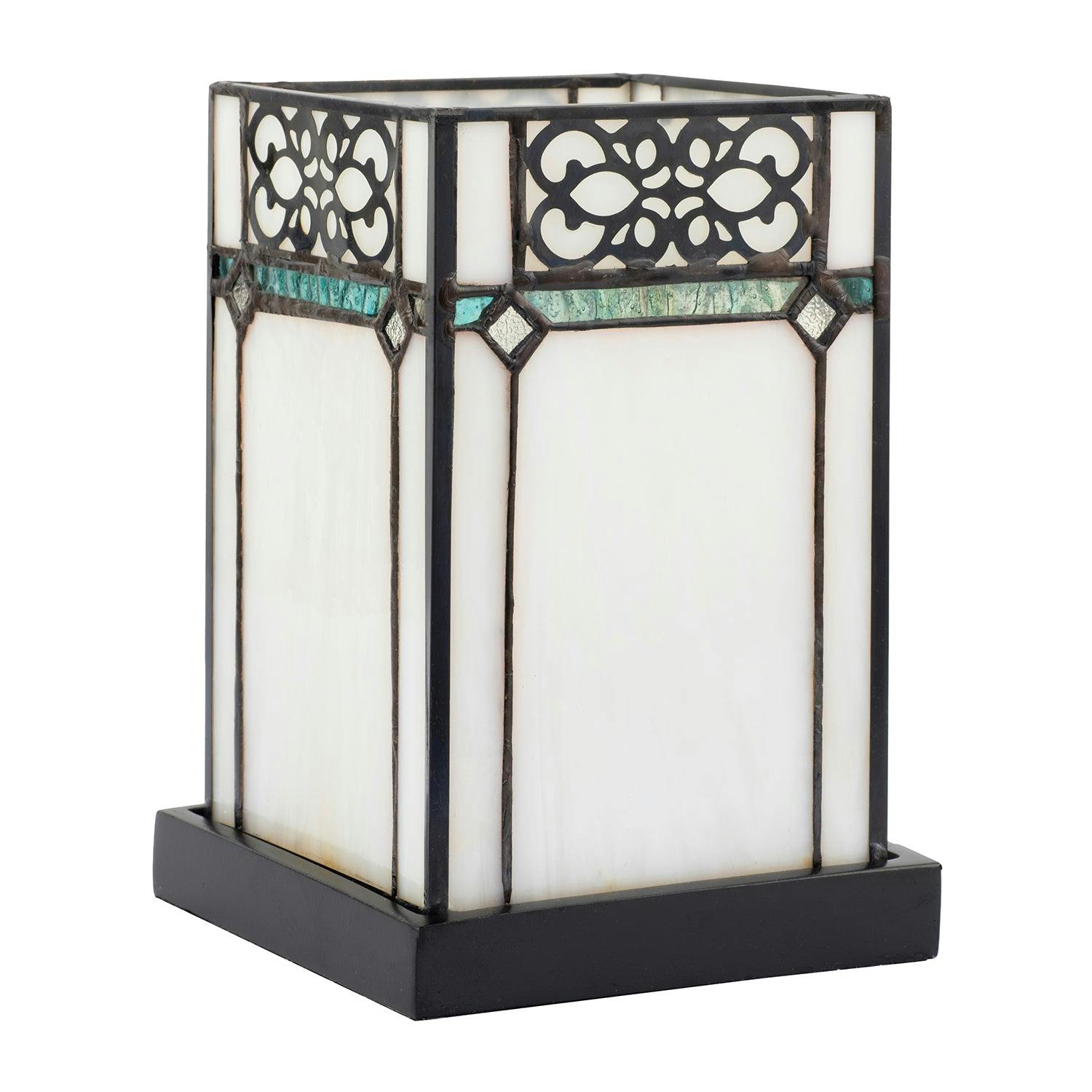 Rackhams Green 1920S Vintage Rectangular Tiffany Glass Table Lamp In Emerald