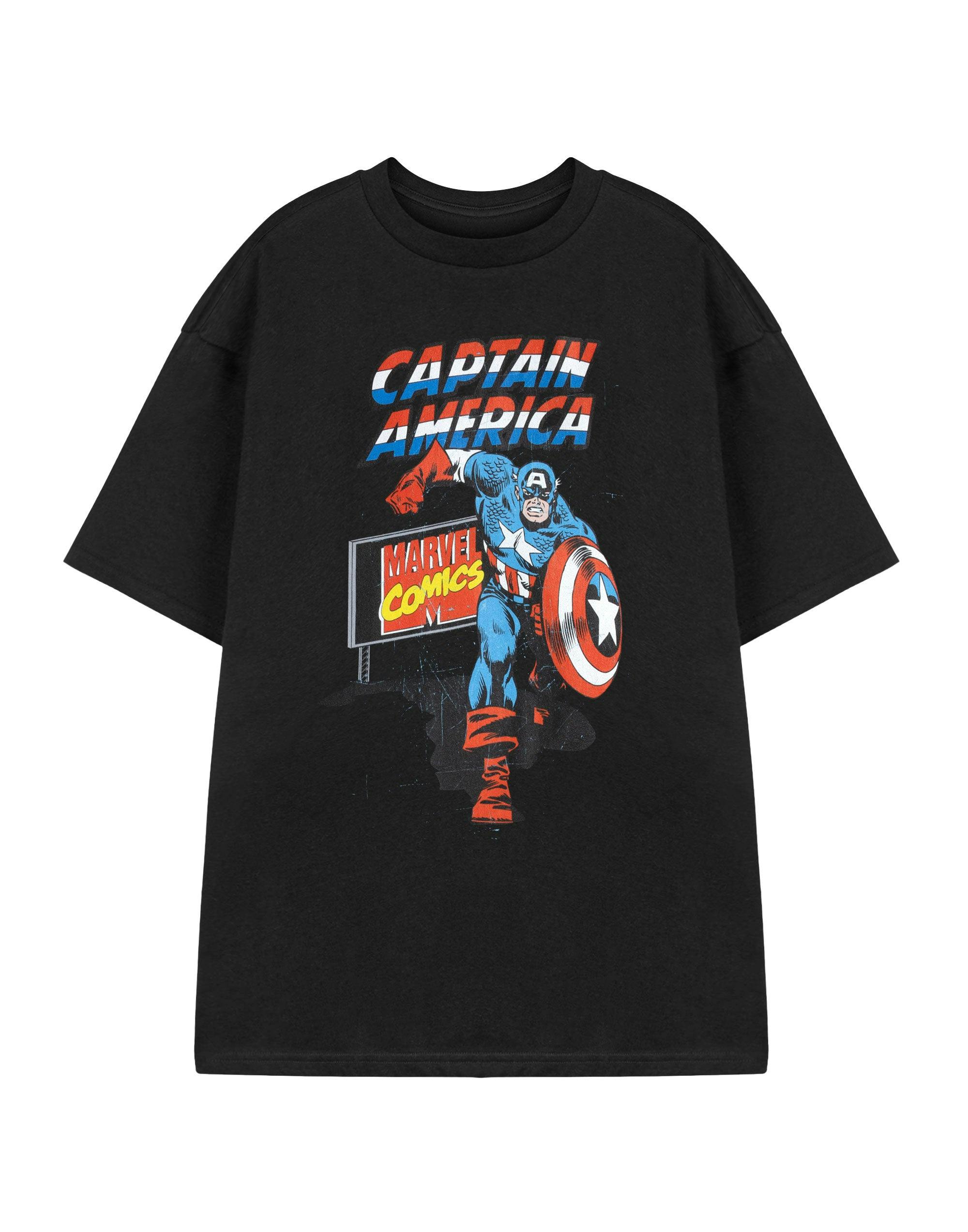 Vanilla Underground Men's Black Marvel Comic Captain Captain America Short Sleeved T-Shirt - Medium
