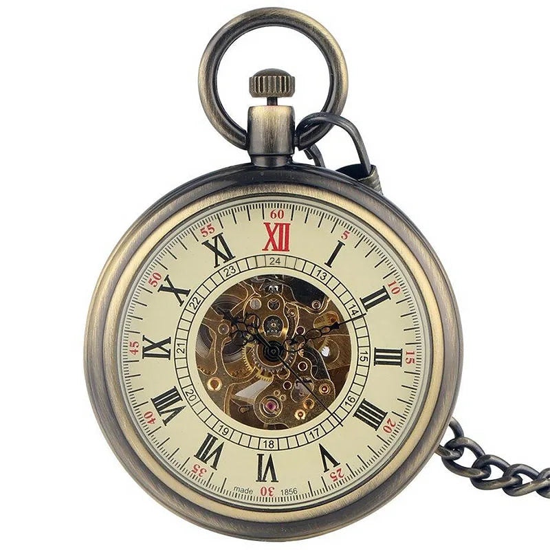 Truclothing Mechanical Skeleton Open Face Antique Pocket Watch